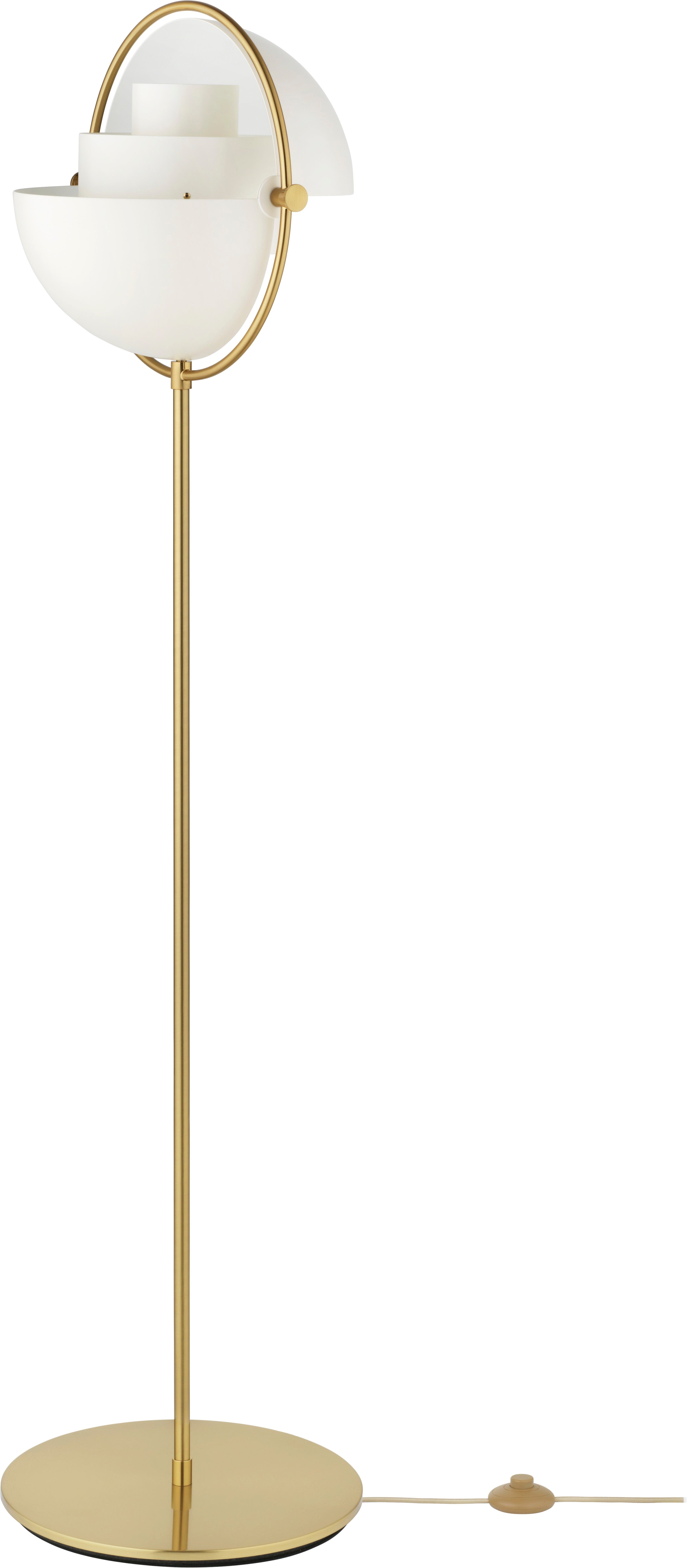 MULTI-LITE floor lamp in white with a brass base