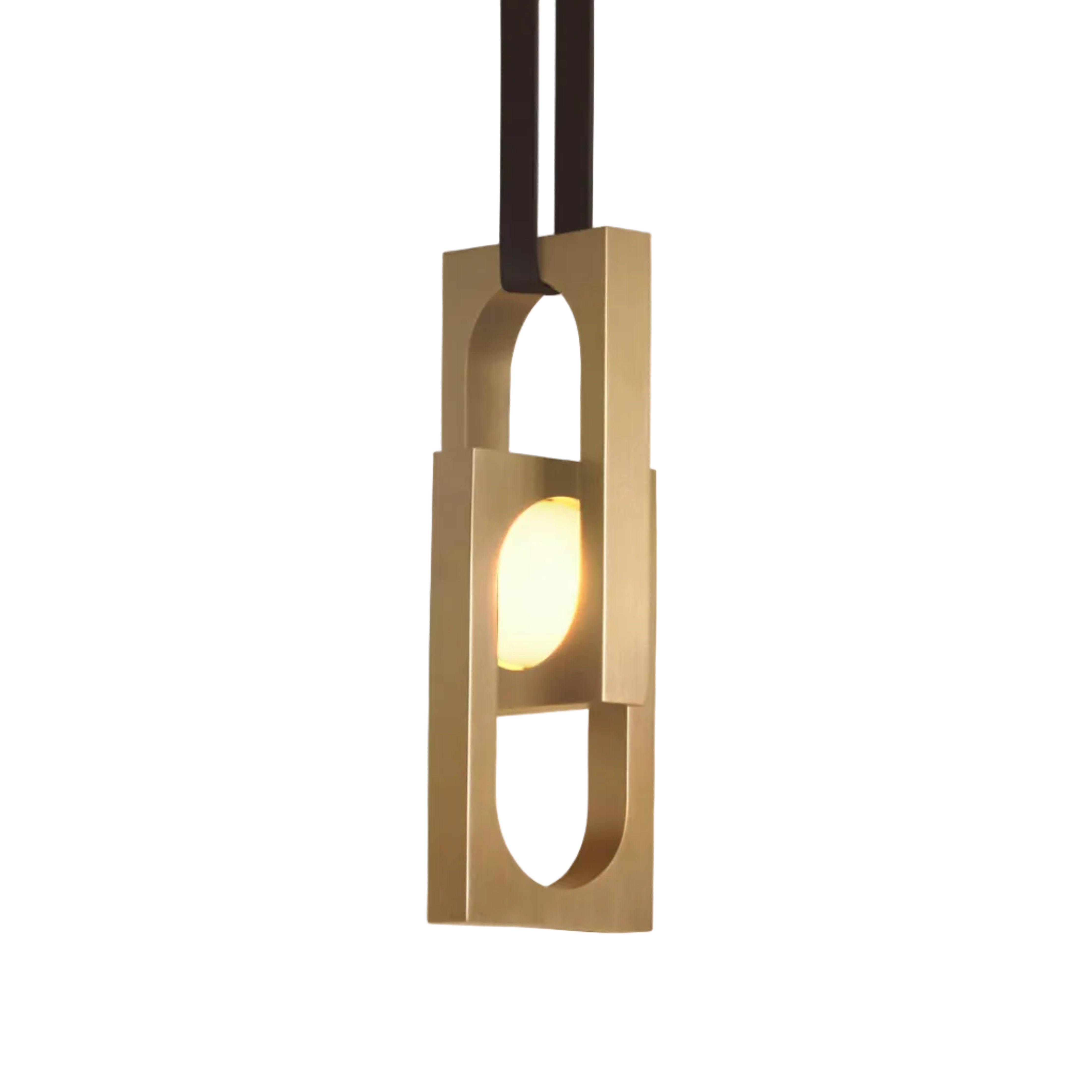 Hanglamp MYTHOS DUO met opalen glazen kap en messing.