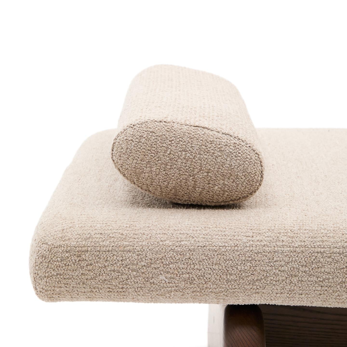 TOPAZ Beige Chenille-Tagesbett mit Untergestell aus dunkler Esche