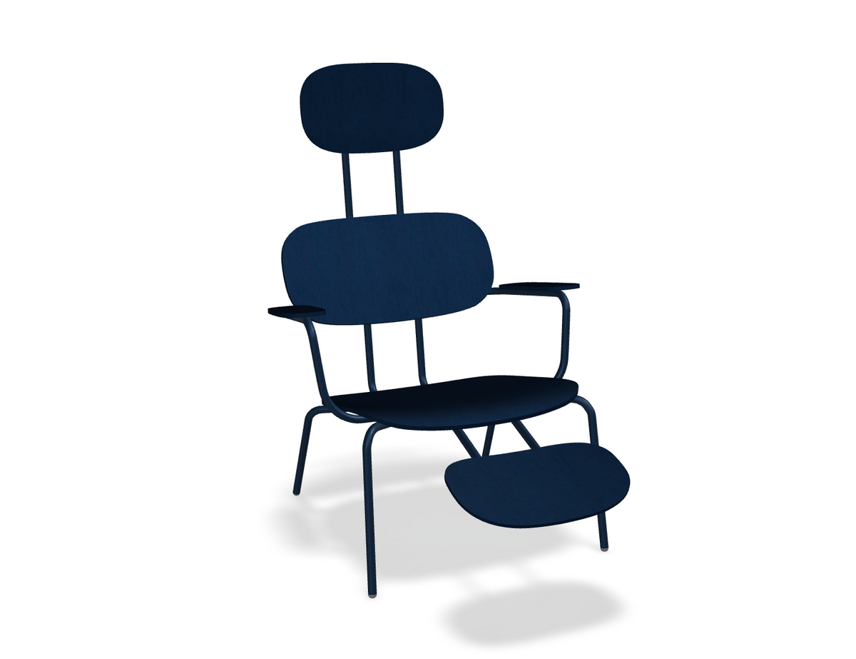 Fotel z zagłówkiem NEW SCHOOL LOUNGE niebieska podstawa z podłokietnikami
