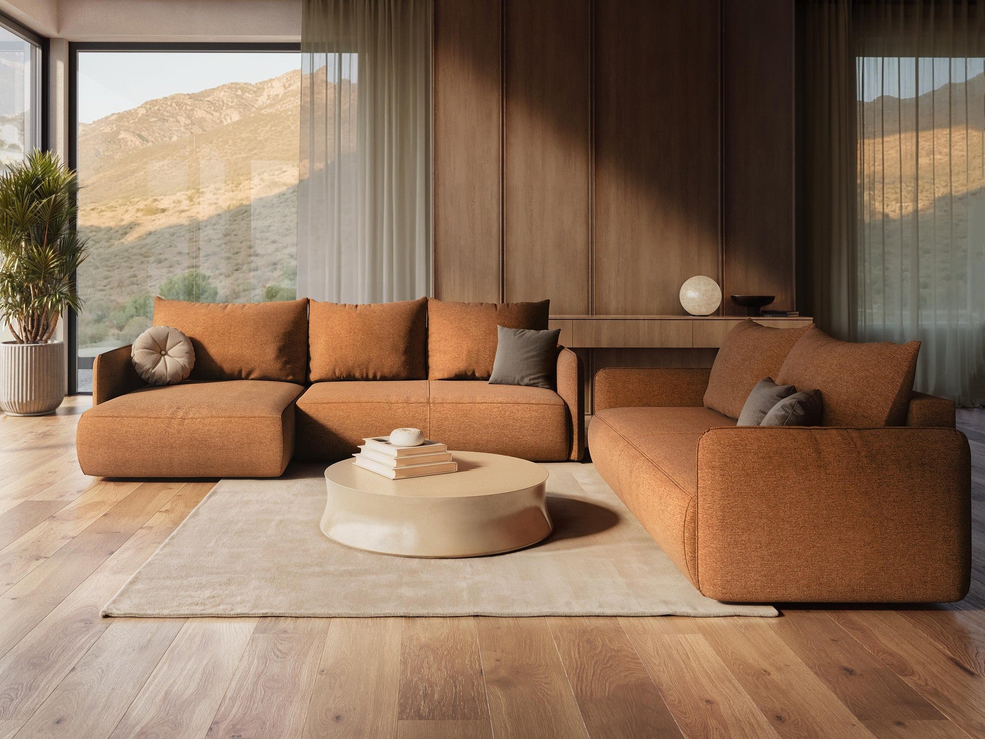 Gray panoramic corner sofa with sleeping function NANEA