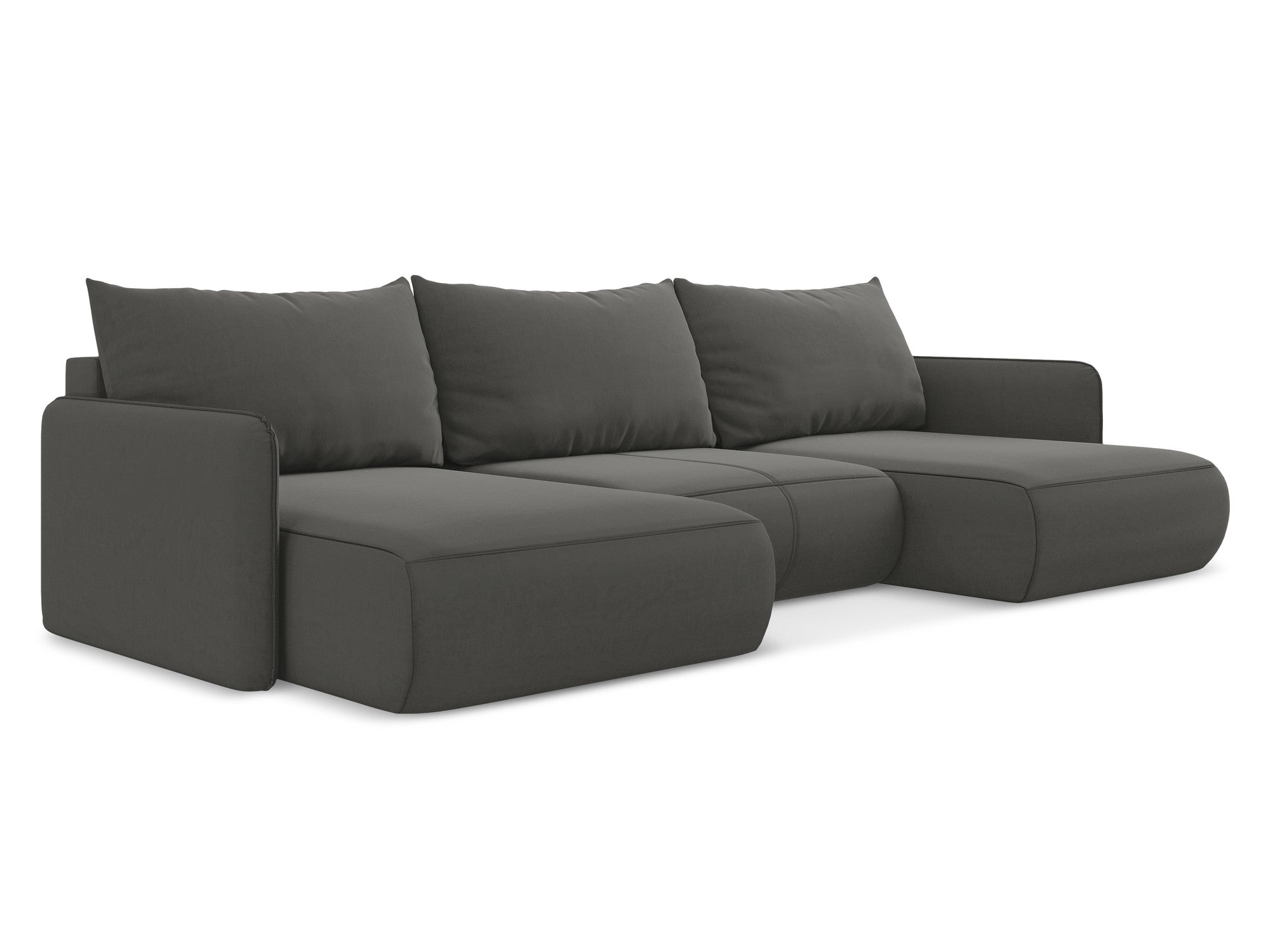 Panoramischer Samt-Ecksofa mit Schlaf-Funktion NANEA stahlgrau