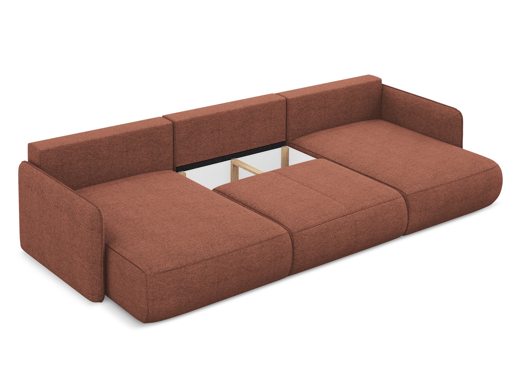 Panoramic corner sofa with sleeping function NANEA in muted pink chenille
