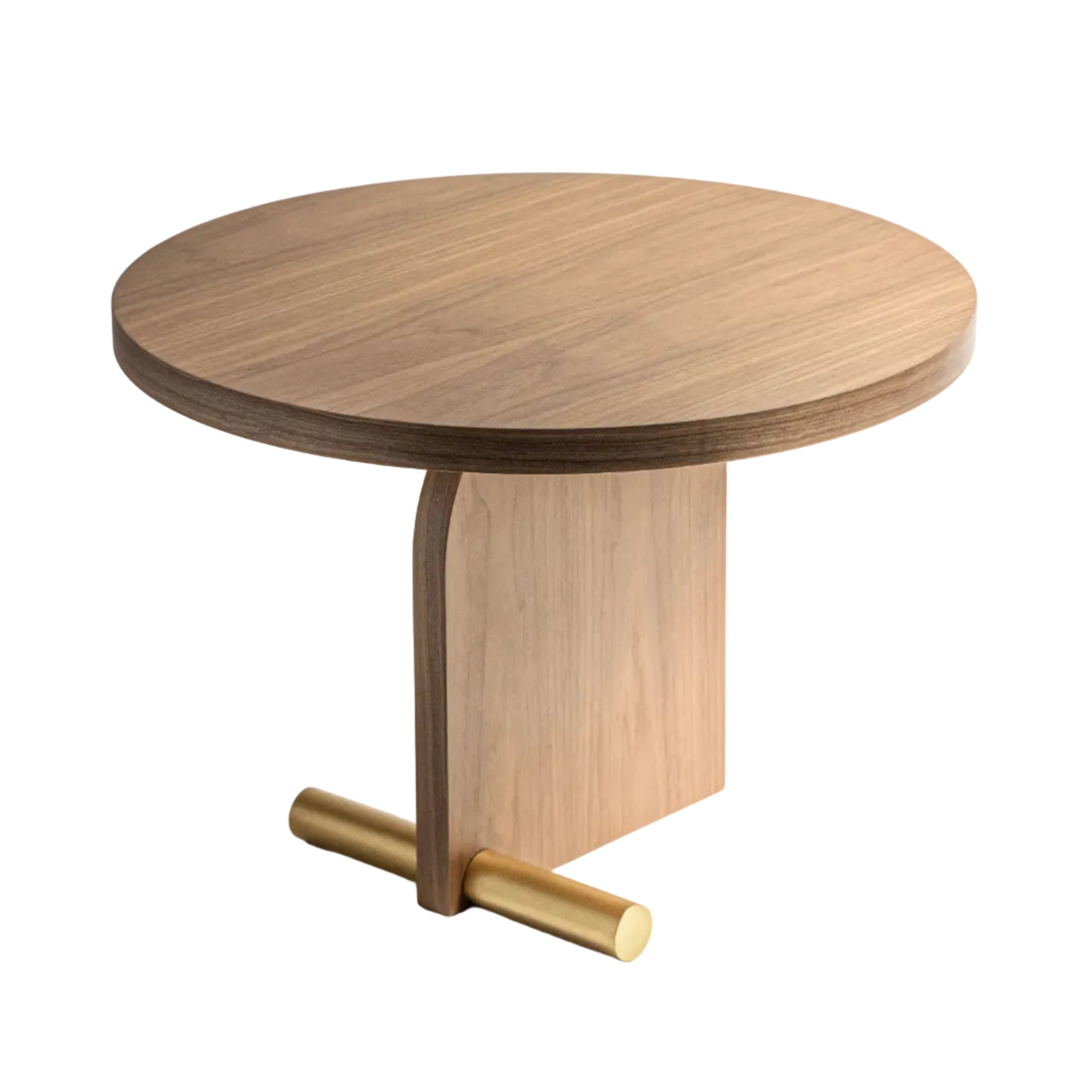 NOVA coffee table with walnut veneer and brass finish