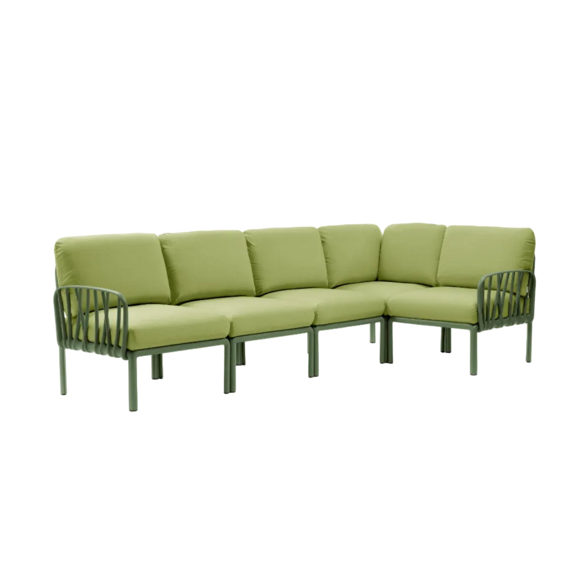Modularer Außen-Ecksofa KOMODO 5 grün Sunbrella® mit grüner Agave-Basis
