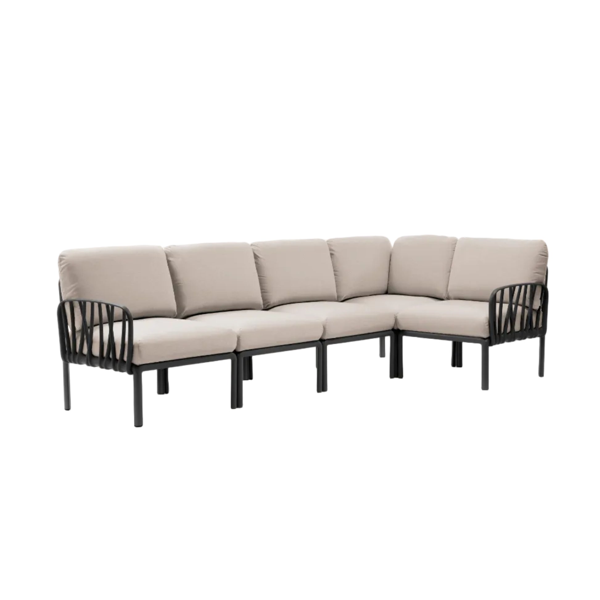 Modularer Außen-Ecksofa KOMODO 5 – TECH PANAMA beige mit anthrazitfarbenem Gestell
