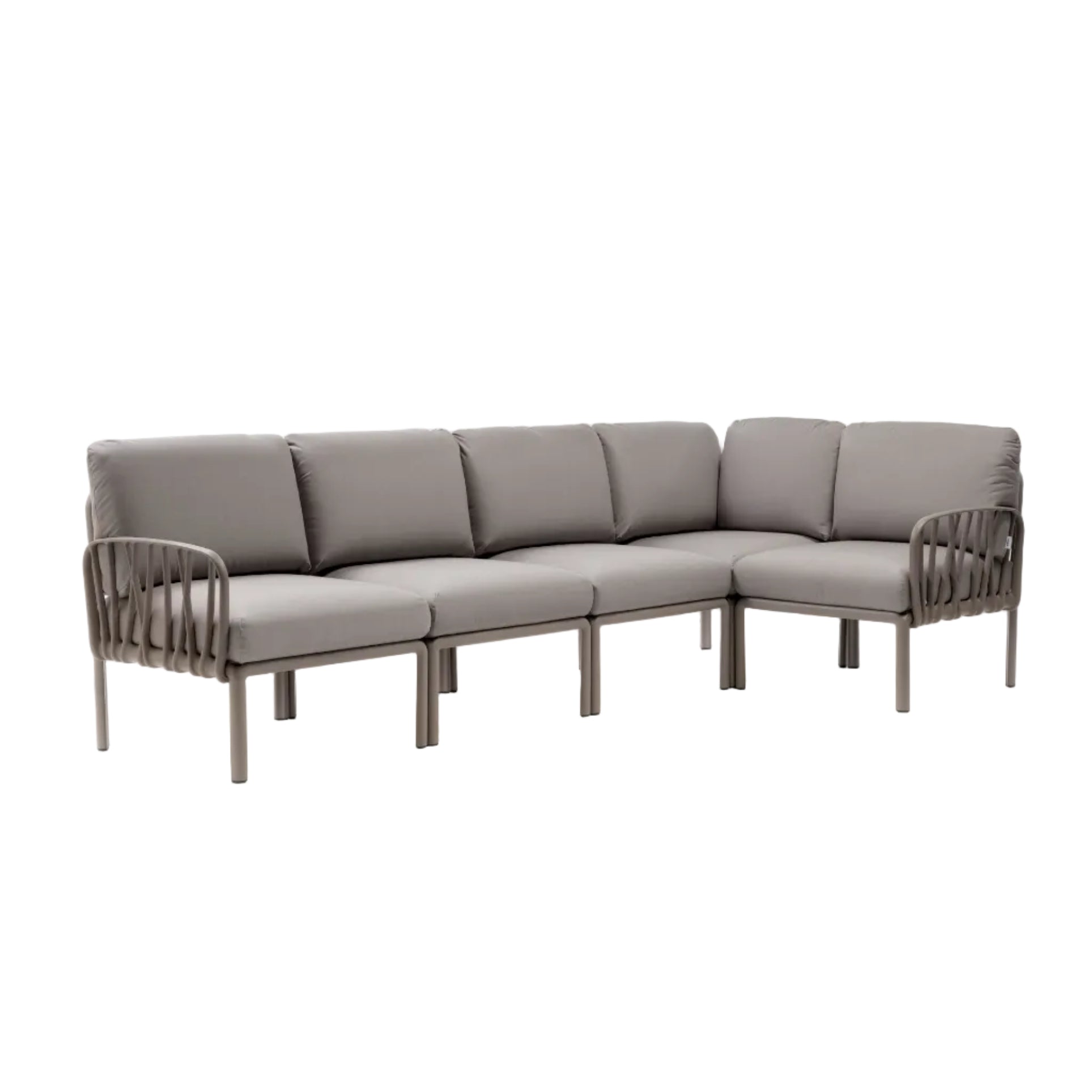Modularer Außen-Ecksofa KOMODO 5 grau mit taupefarbenem Untergestell