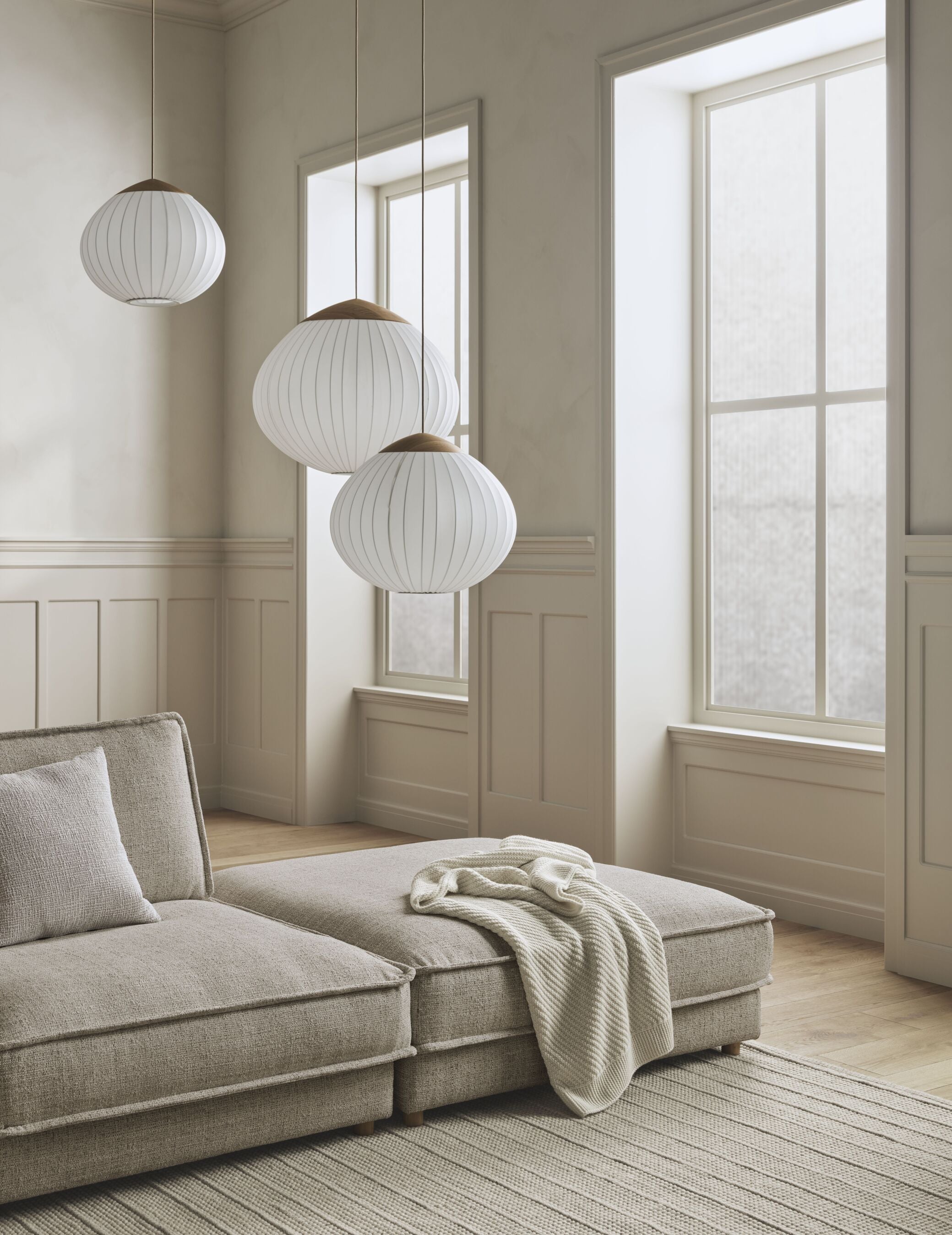 Puf NOORA met een basis van donker eikenhout