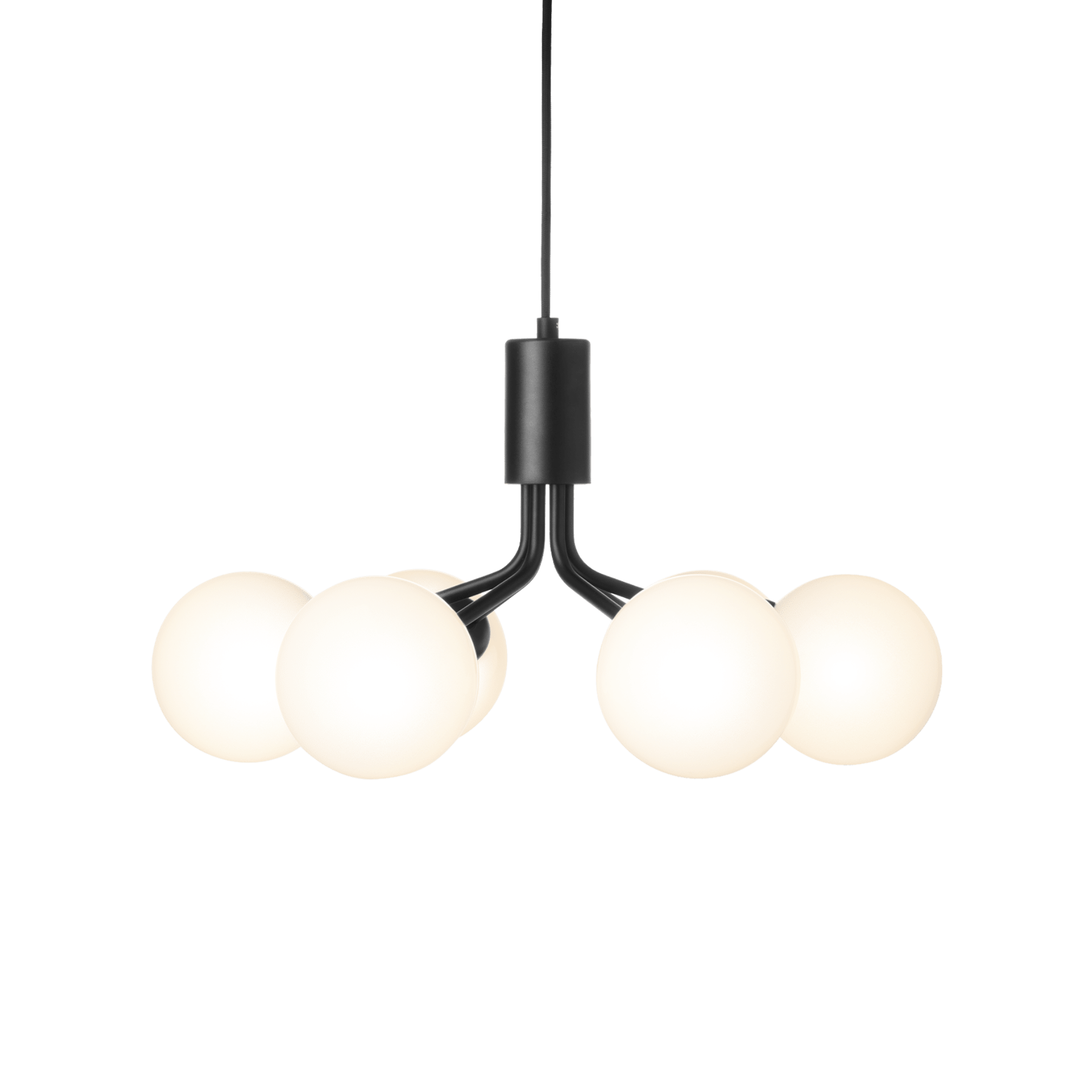 Pendelleuchte APIALES 6 schwarz mit opalem Glas