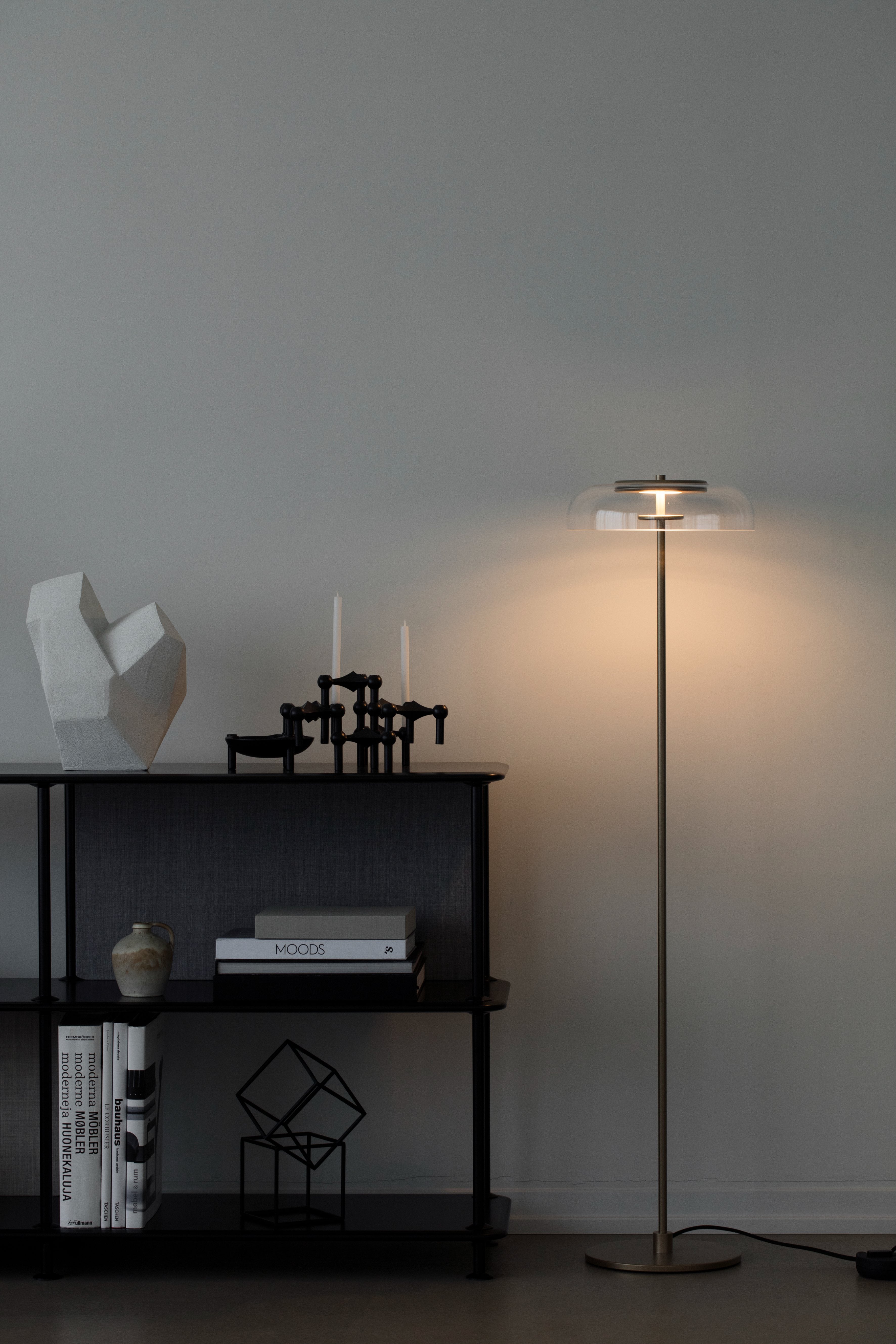 Vloerlamp BLOSSI goud met transparant glas