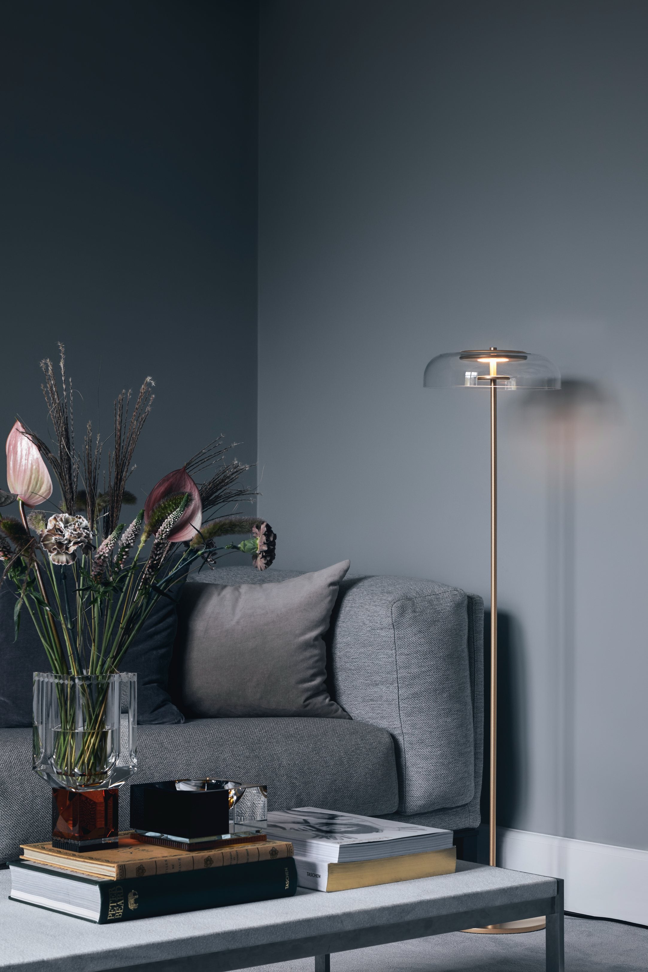Vloerlamp BLOSSI goud met transparant glas