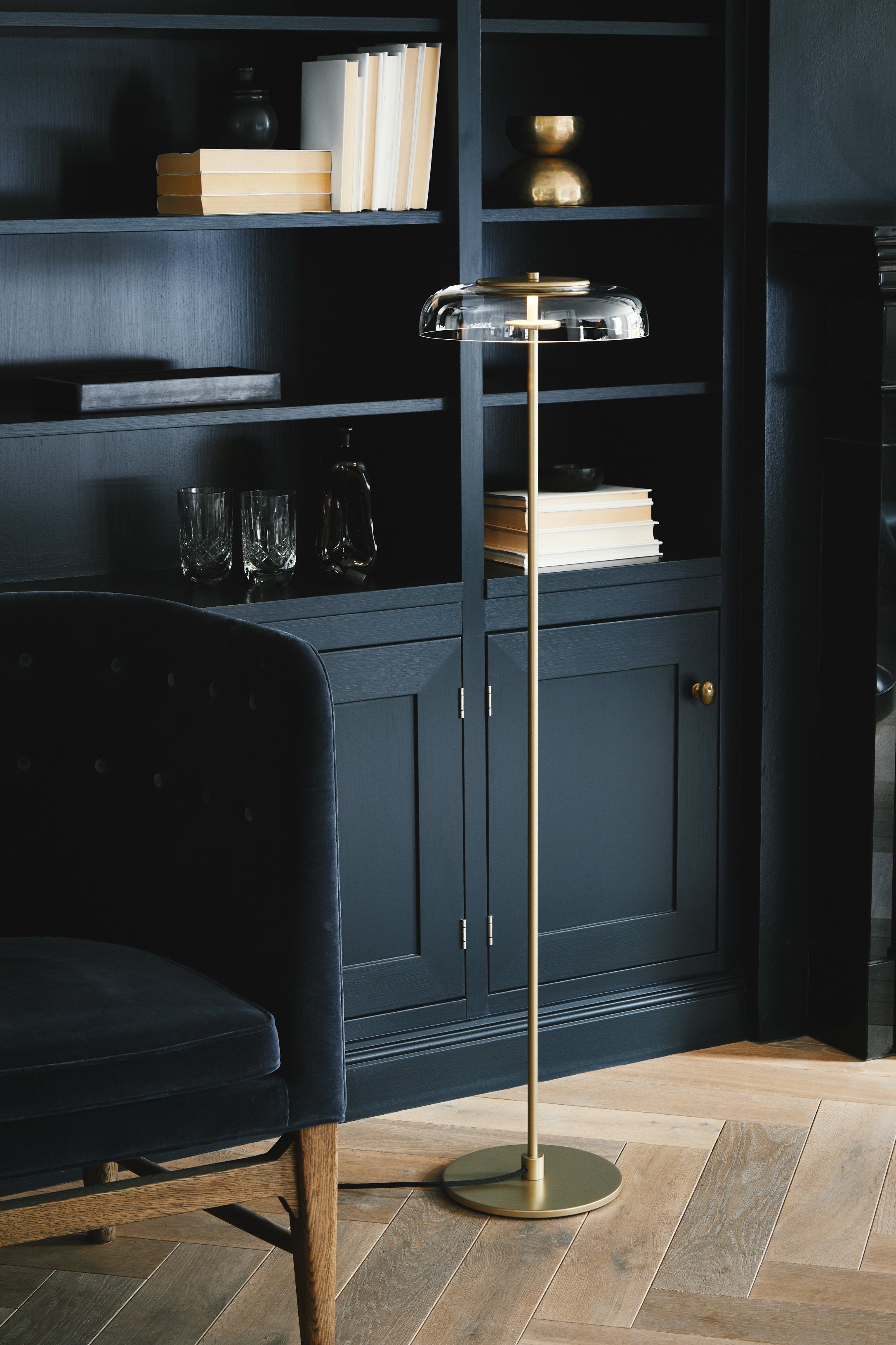 Vloerlamp BLOSSI goud met transparant glas