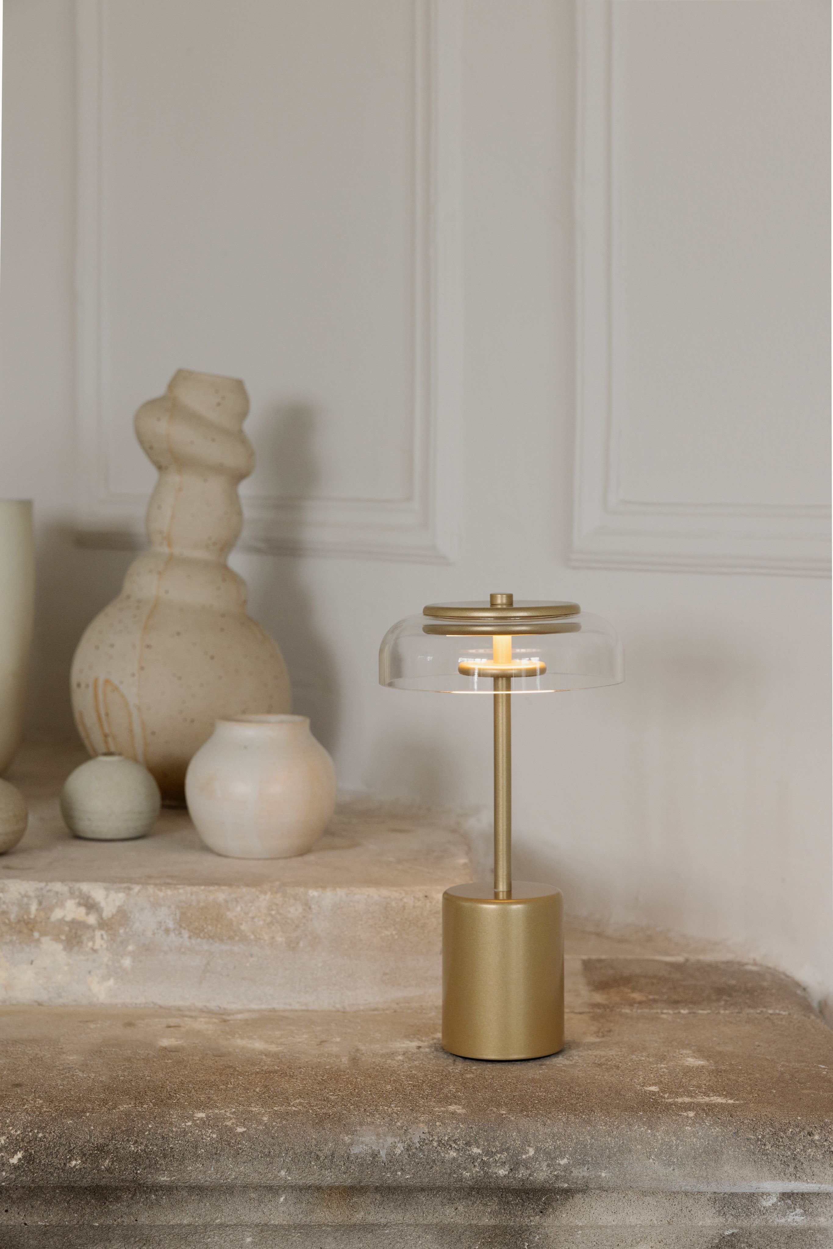 Portable Lamp BLOSSI Gold with Transparent Glass