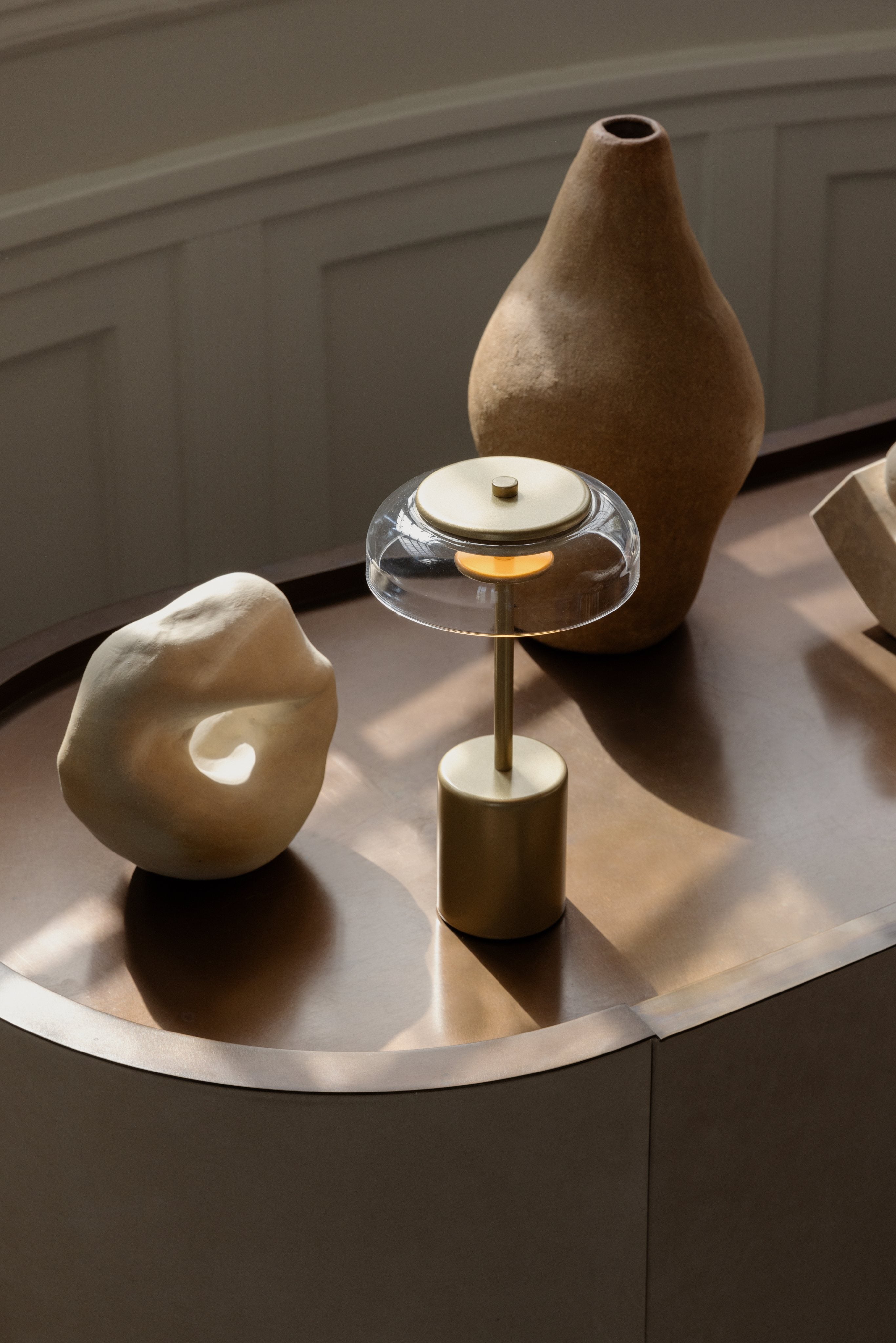 Portable Lamp BLOSSI Gold with Transparent Glass