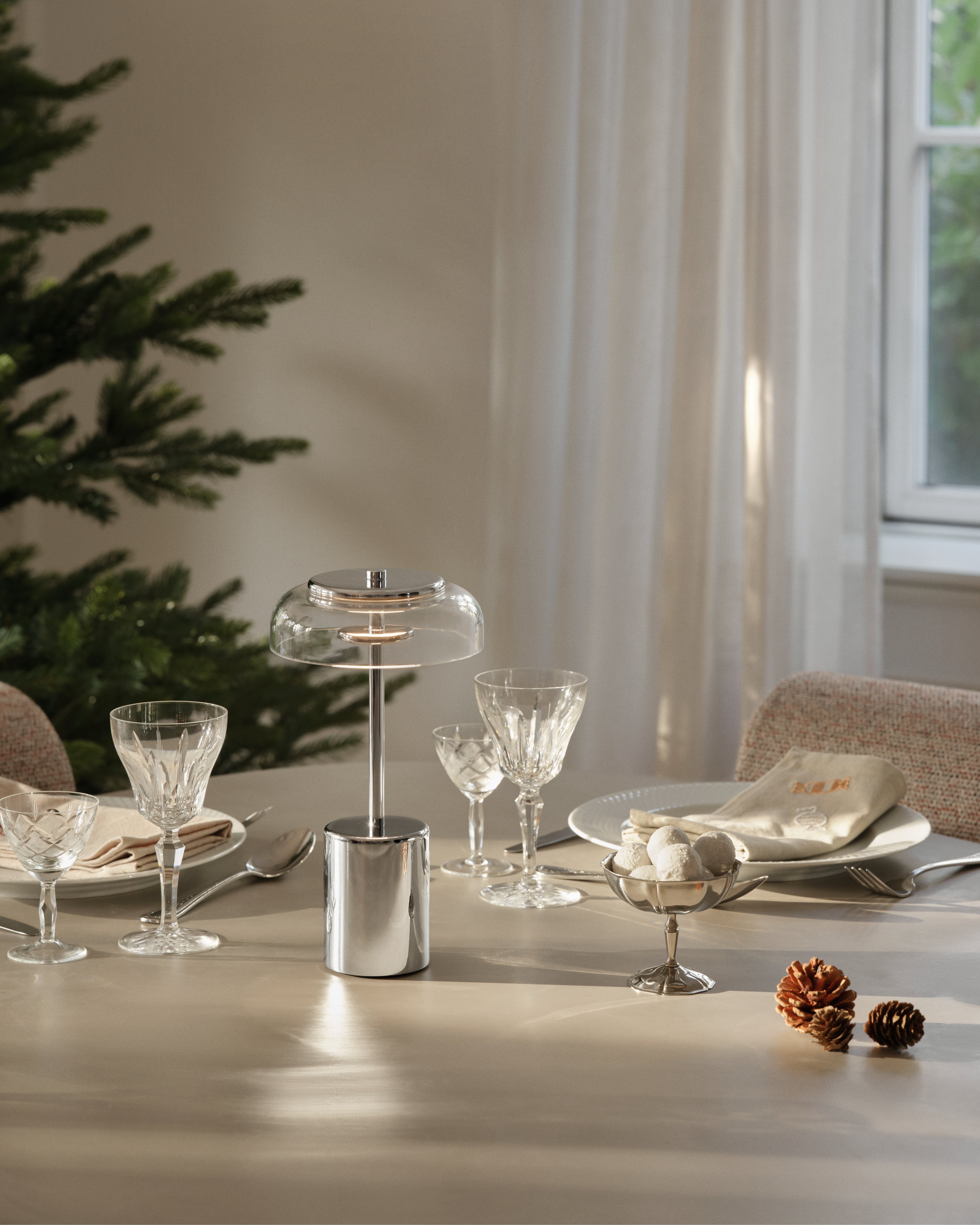 Draagbare lamp BLOSSI zilver met transparant glas