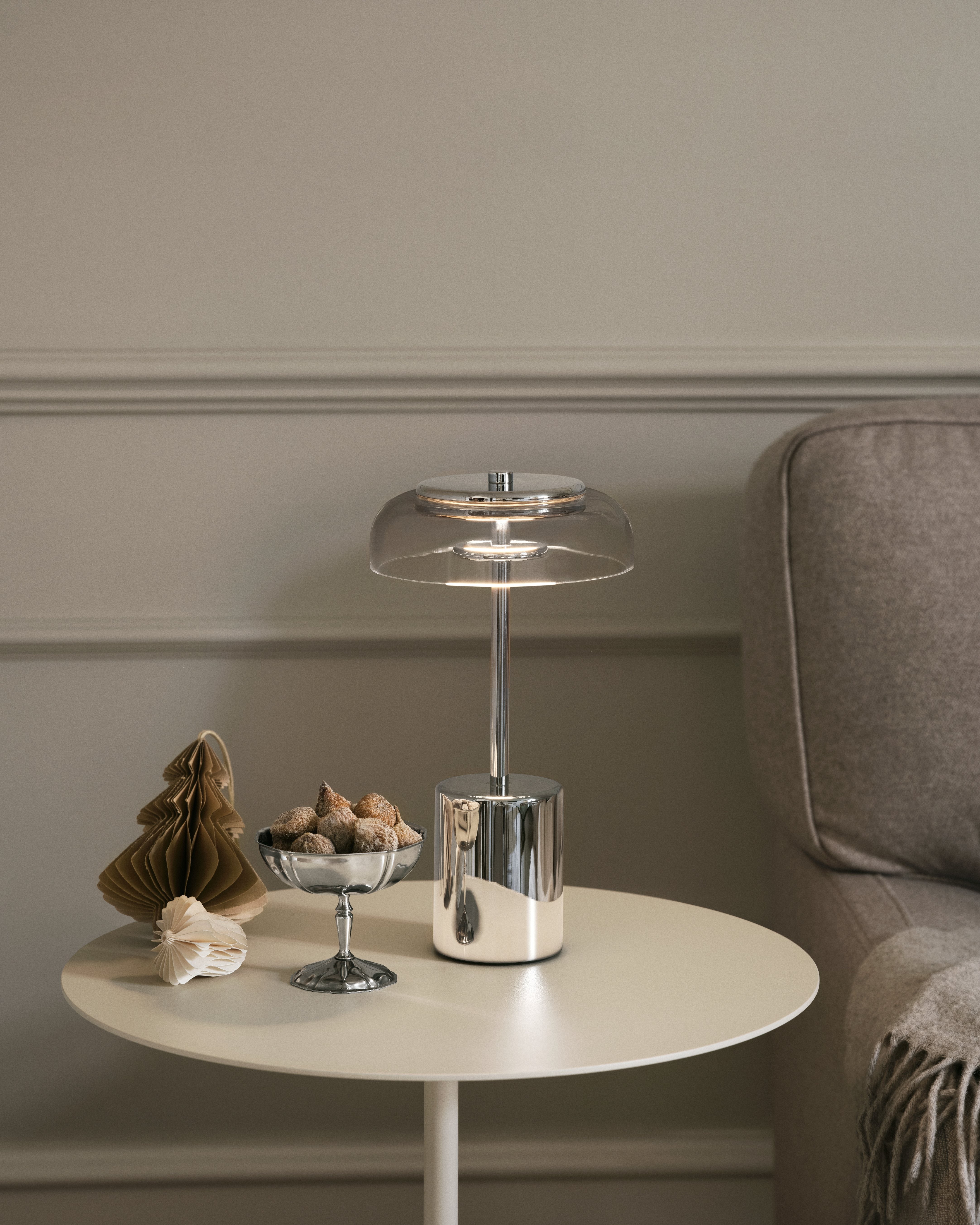 Draagbare lamp BLOSSI zilver met transparant glas
