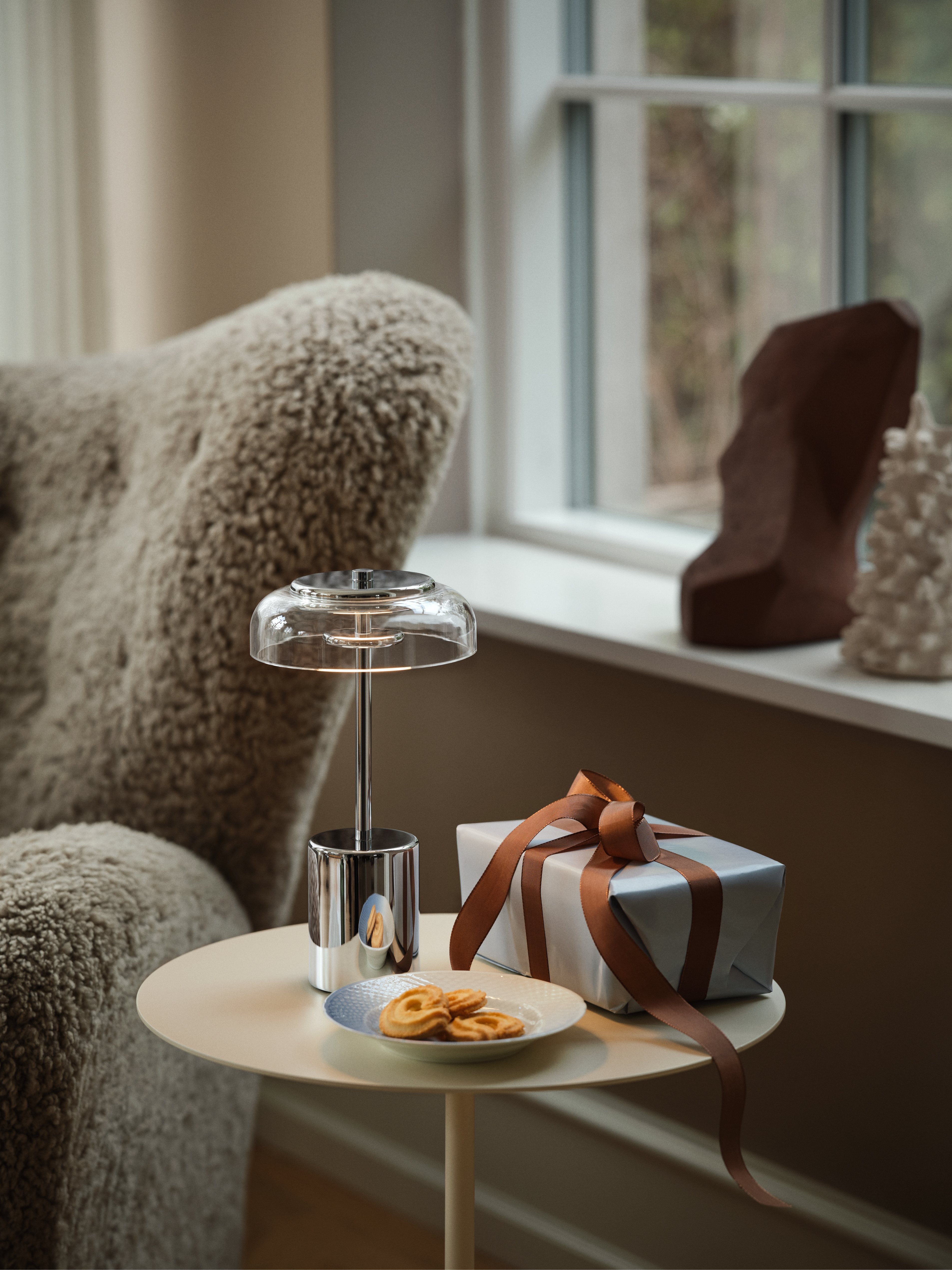 Draagbare lamp BLOSSI zilver met transparant glas