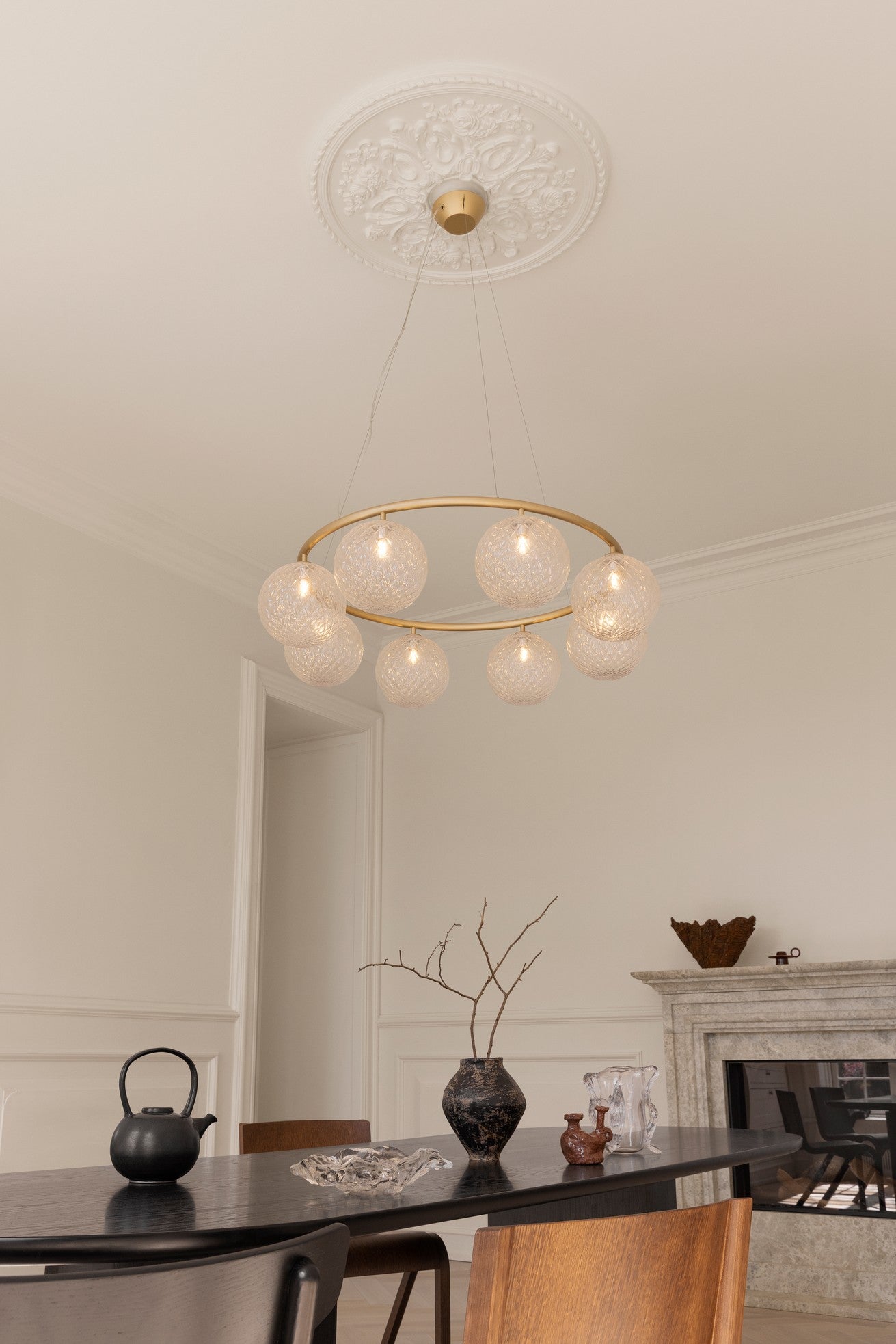 Hanglamp MIIRA 8 CIRCULAR messing met transparant glas