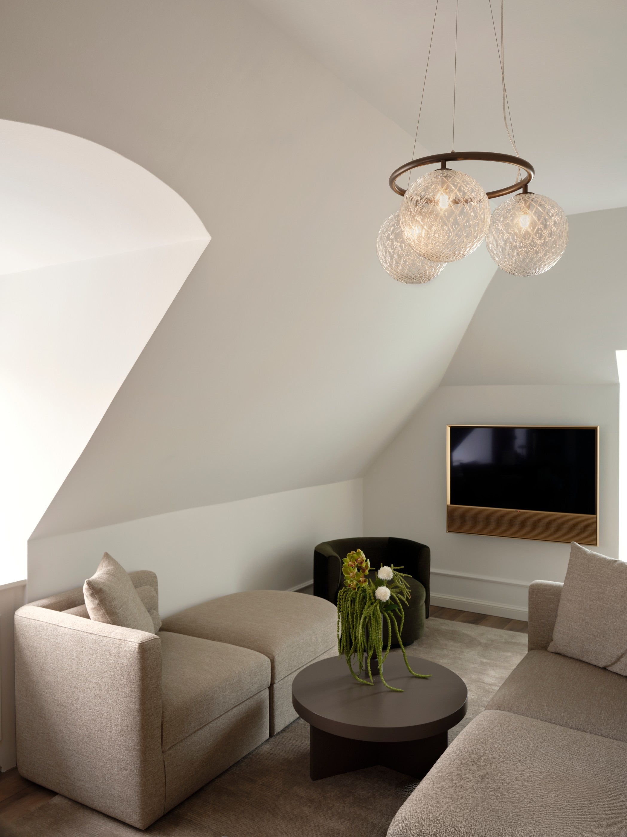 Hanglamp MIIRA 3 CIRCULAR donkerbruin met transparant glas