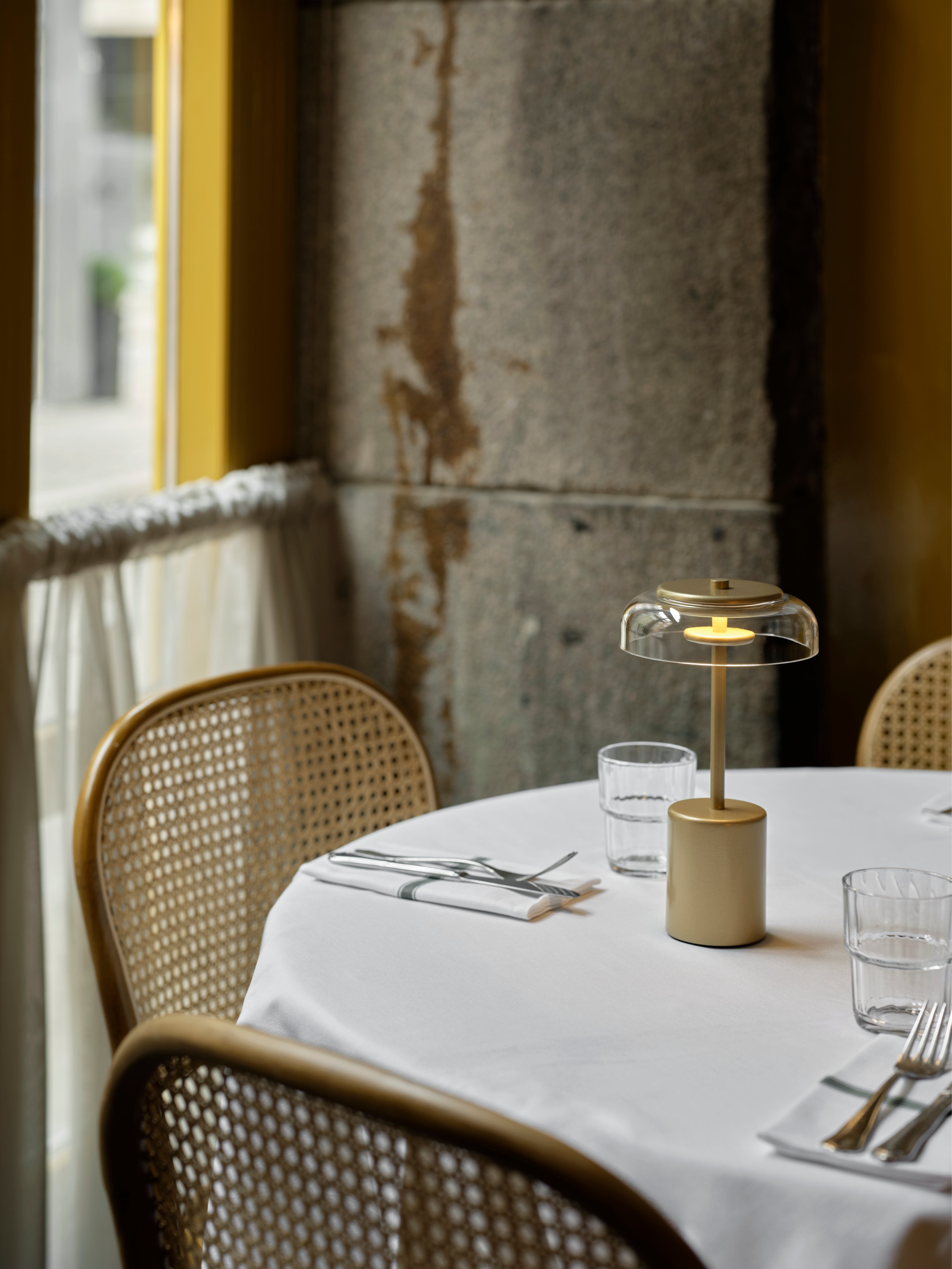 Portable Lamp BLOSSI Gold with Transparent Glass