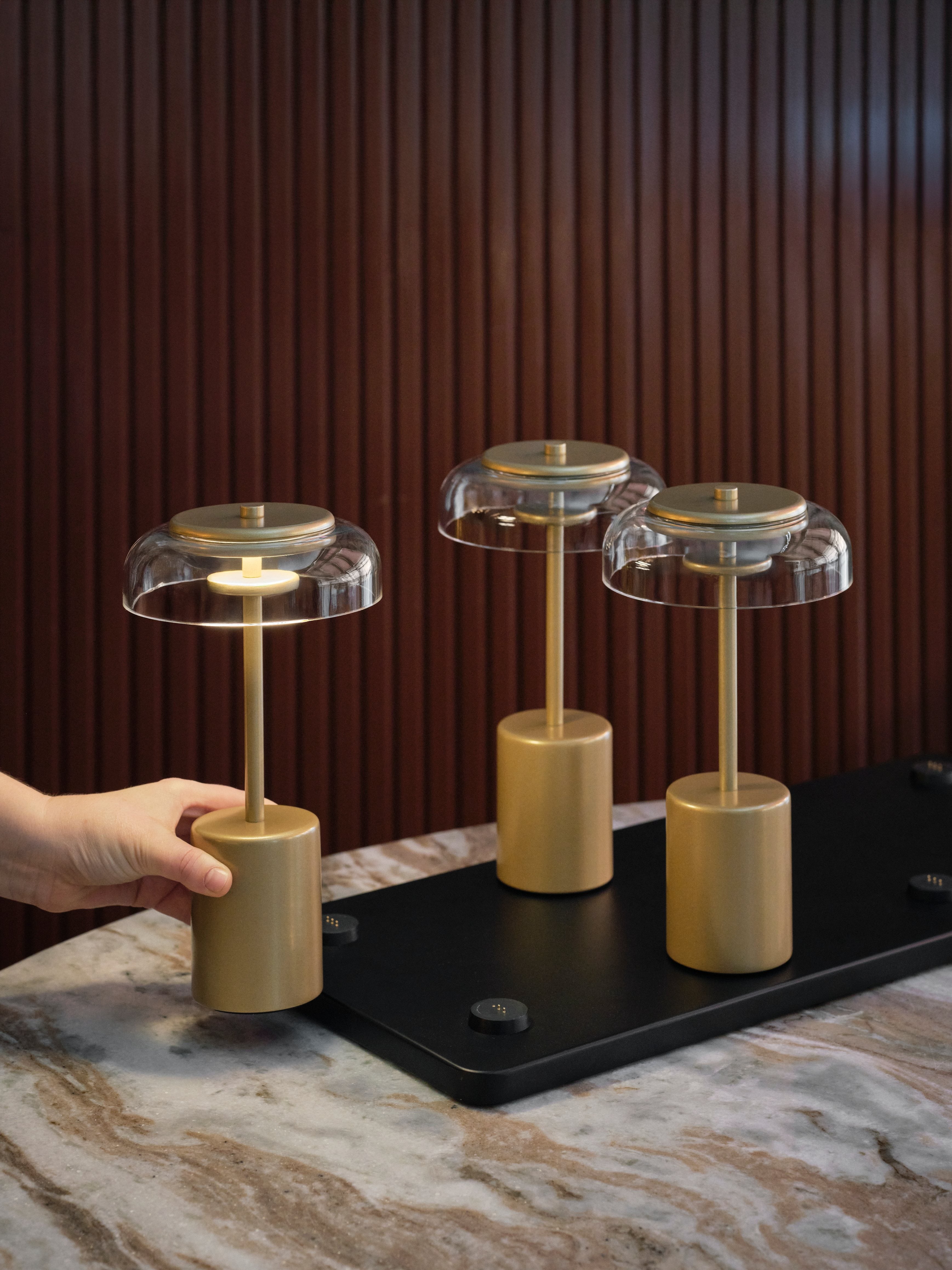 Portable Lamp BLOSSI Gold with Transparent Glass