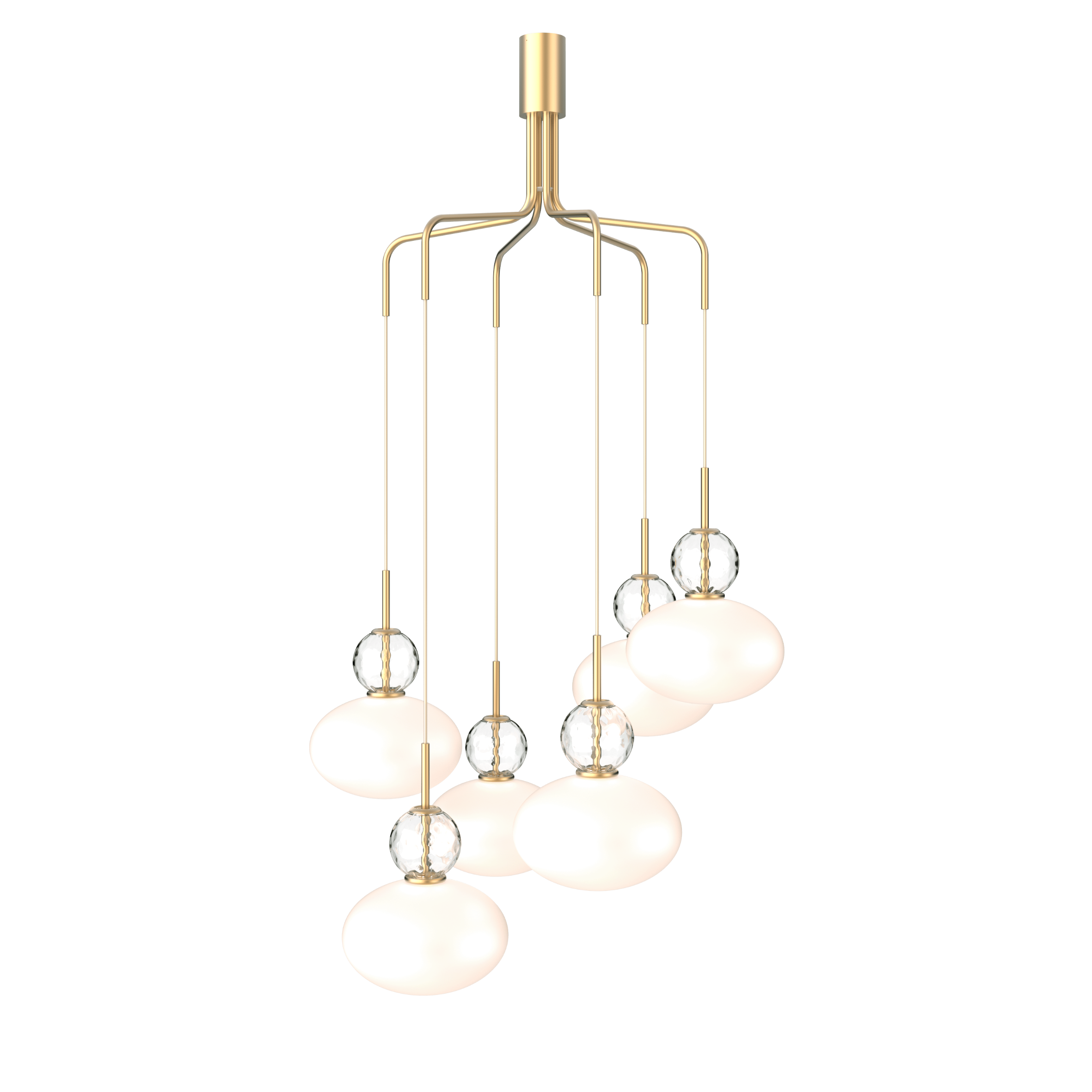 Hanglamp RIZZATTO 6 messing met opaalglas