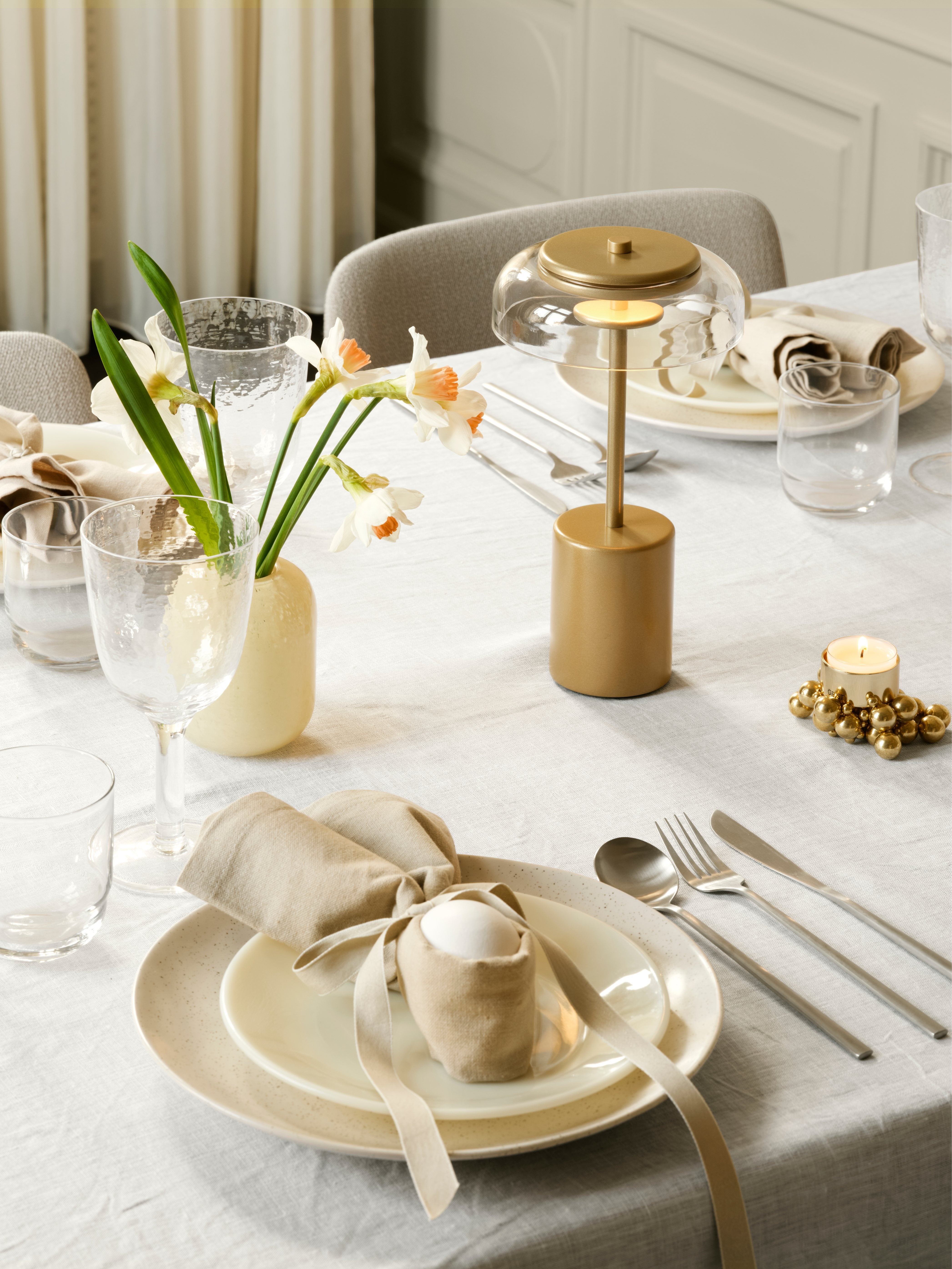 Portable Lamp BLOSSI Gold with Transparent Glass