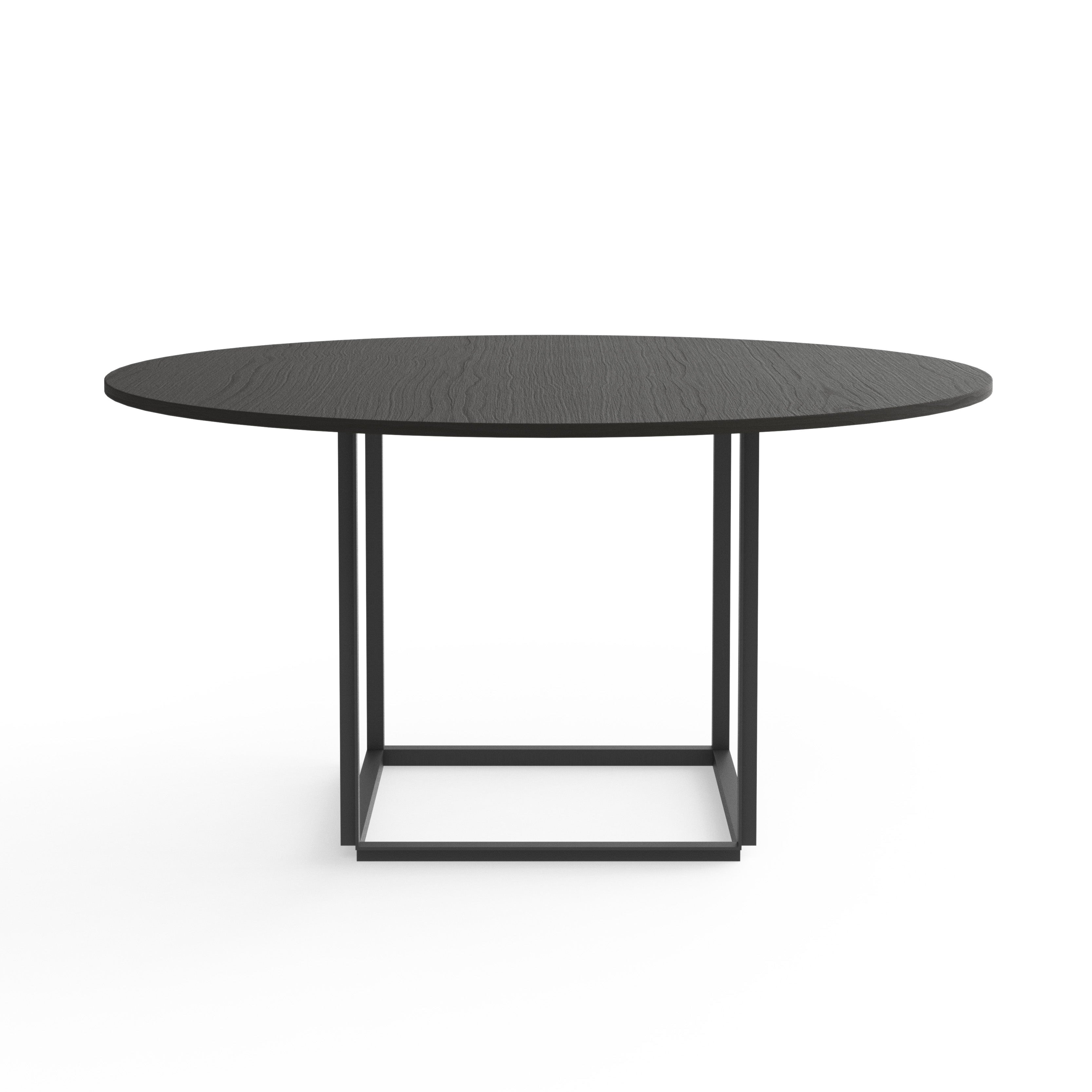 Ronde tafel FLORENCE zwart essenhoutfineer met zwarte voet