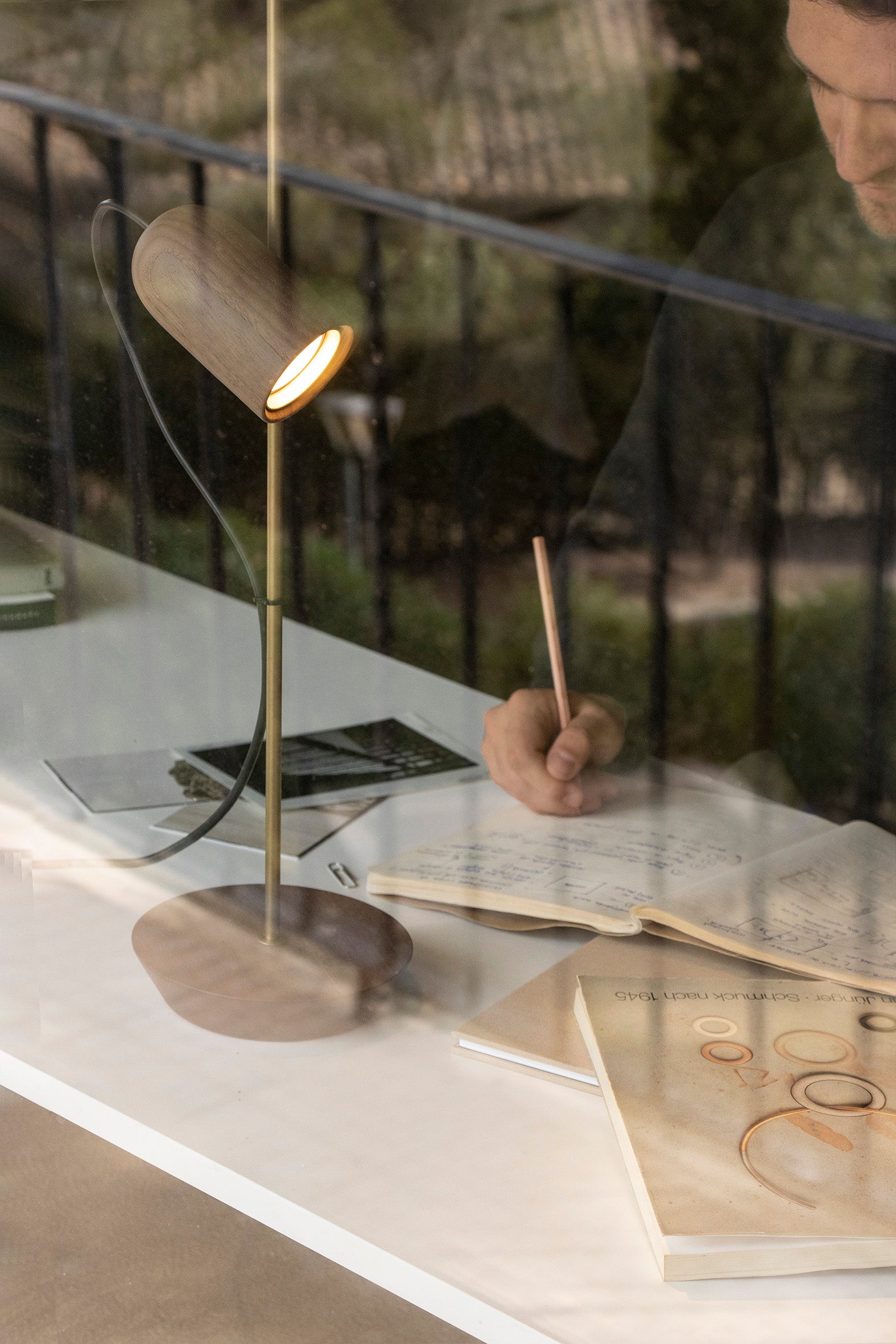 ONFA Table Lamp Walnut Wood with Brass Finish