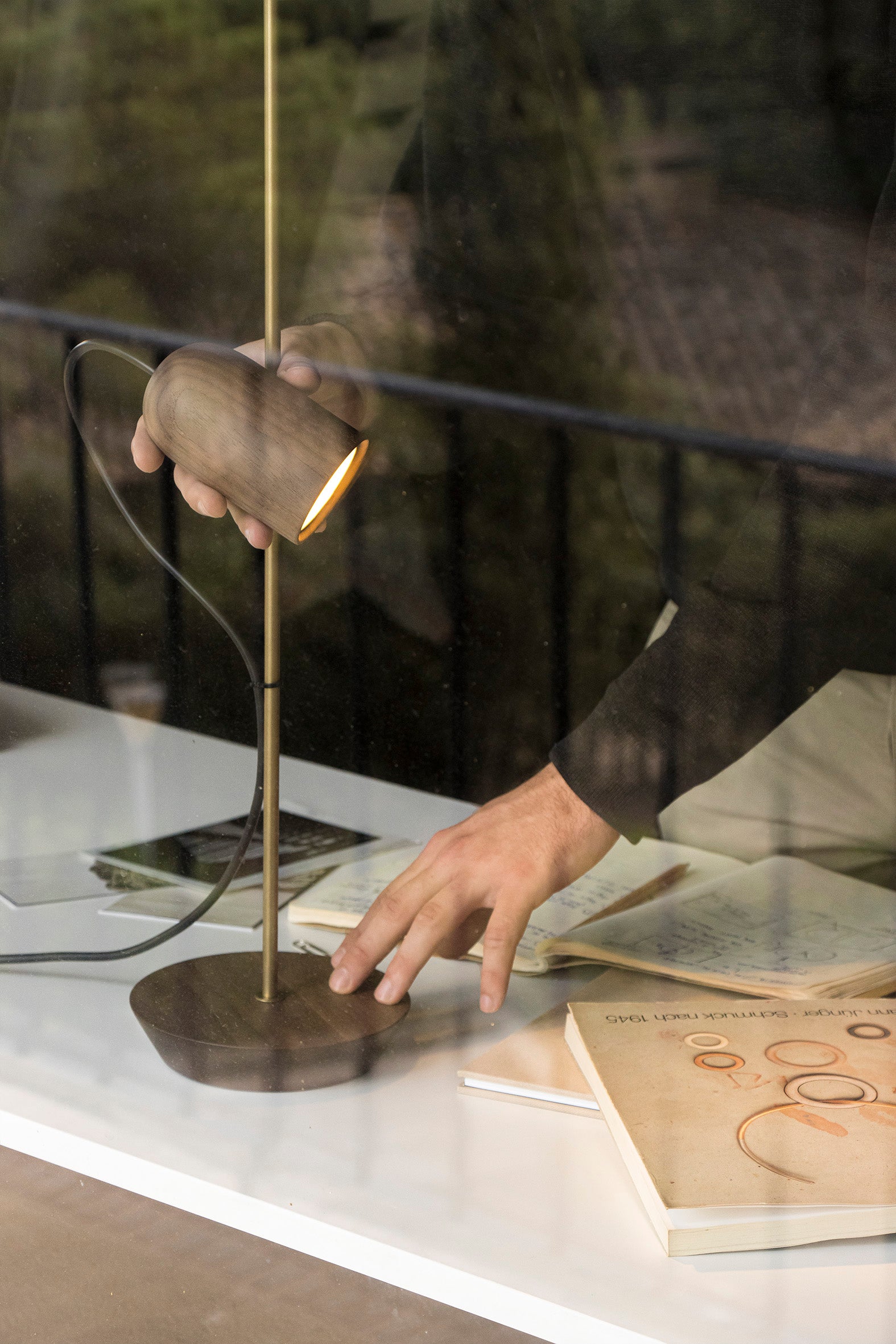 ONFA Table Lamp Walnut Wood with Brass Finish