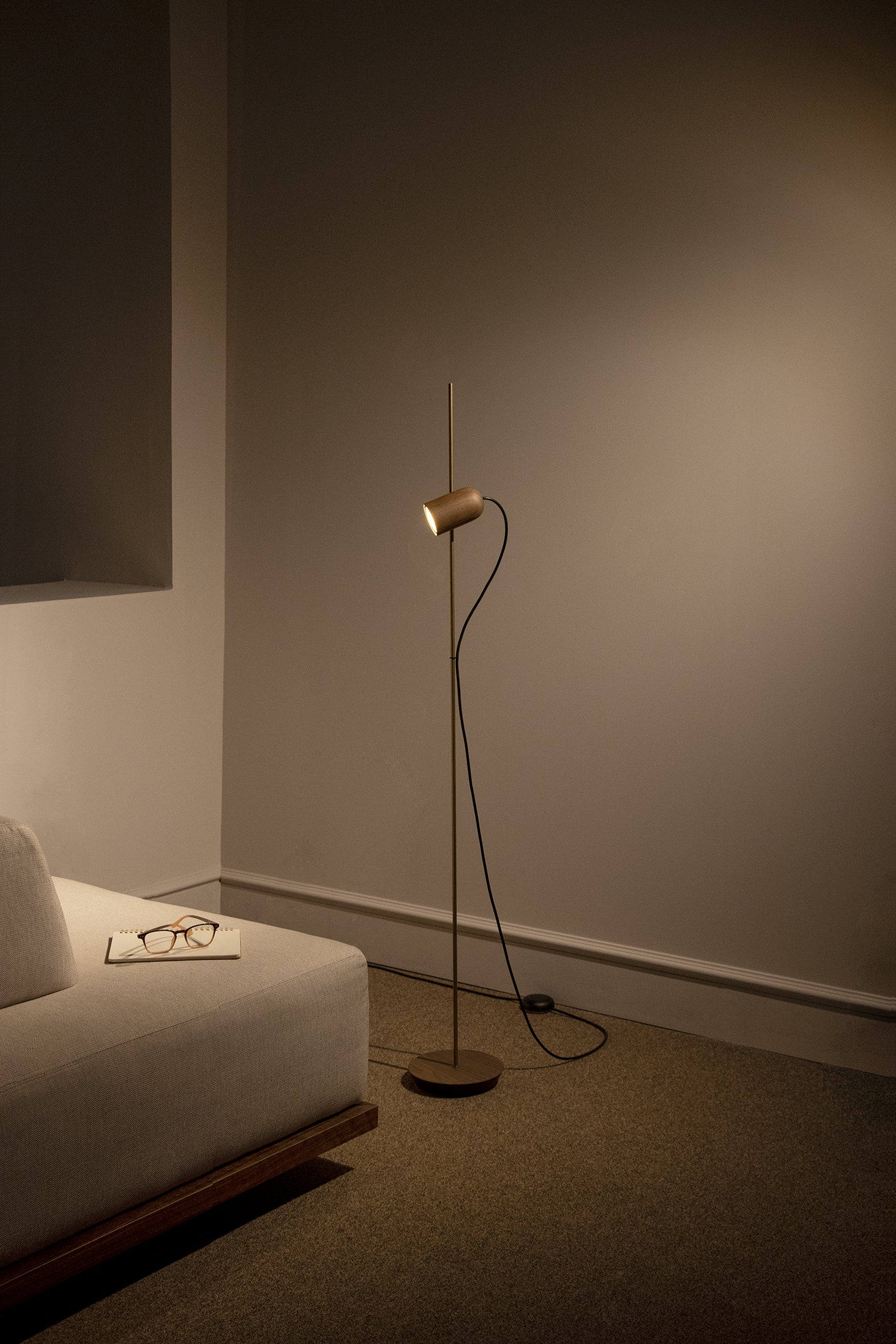 ONFA Walnut Wood Floor Lamp with Brass Finish