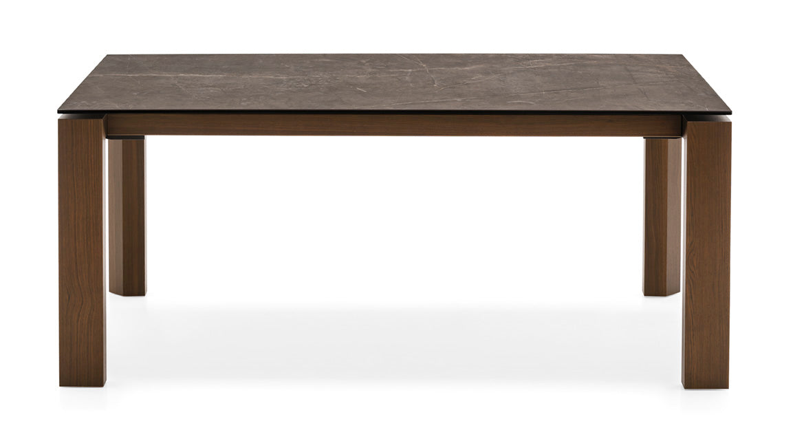 Extendable table OMNIA with a brown top and dark wooden base
