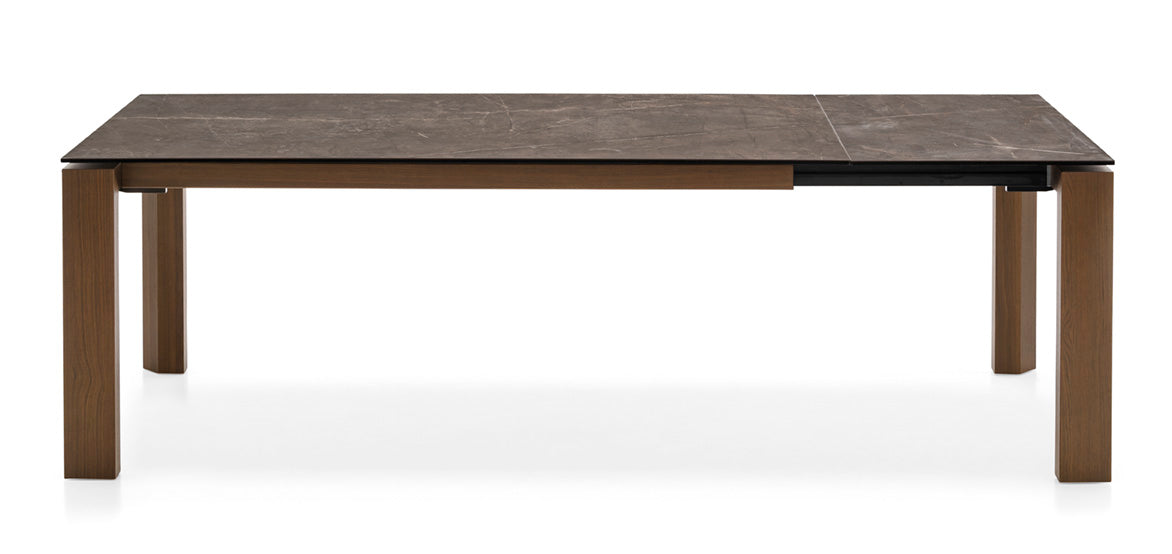 Extendable table OMNIA with a brown top and dark wooden base
