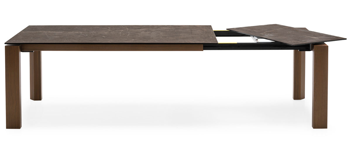 Extendable table OMNIA with a brown top and dark wooden base