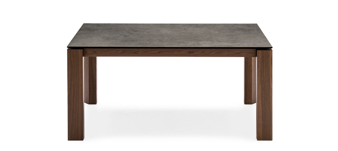 Extendable table OMNIA with a gray top and dark wooden base