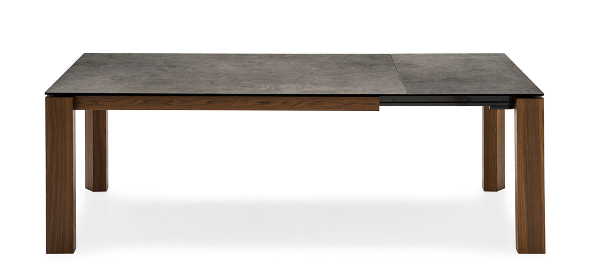Extendable table OMNIA with a gray top and dark wooden base