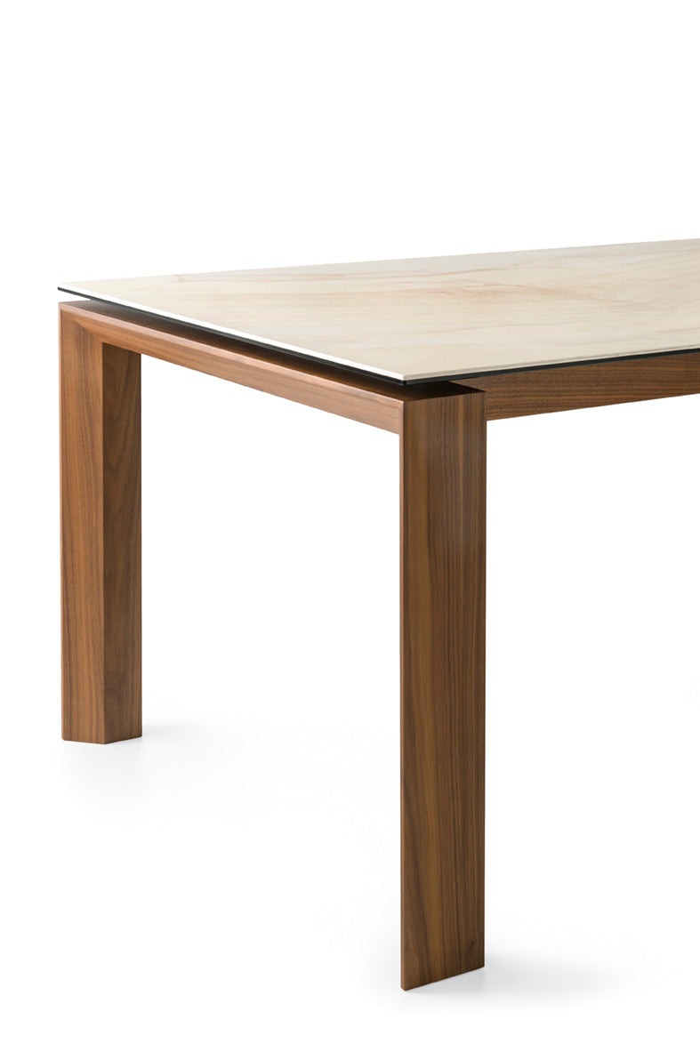 Extendable table OMNIA beige top with walnut base