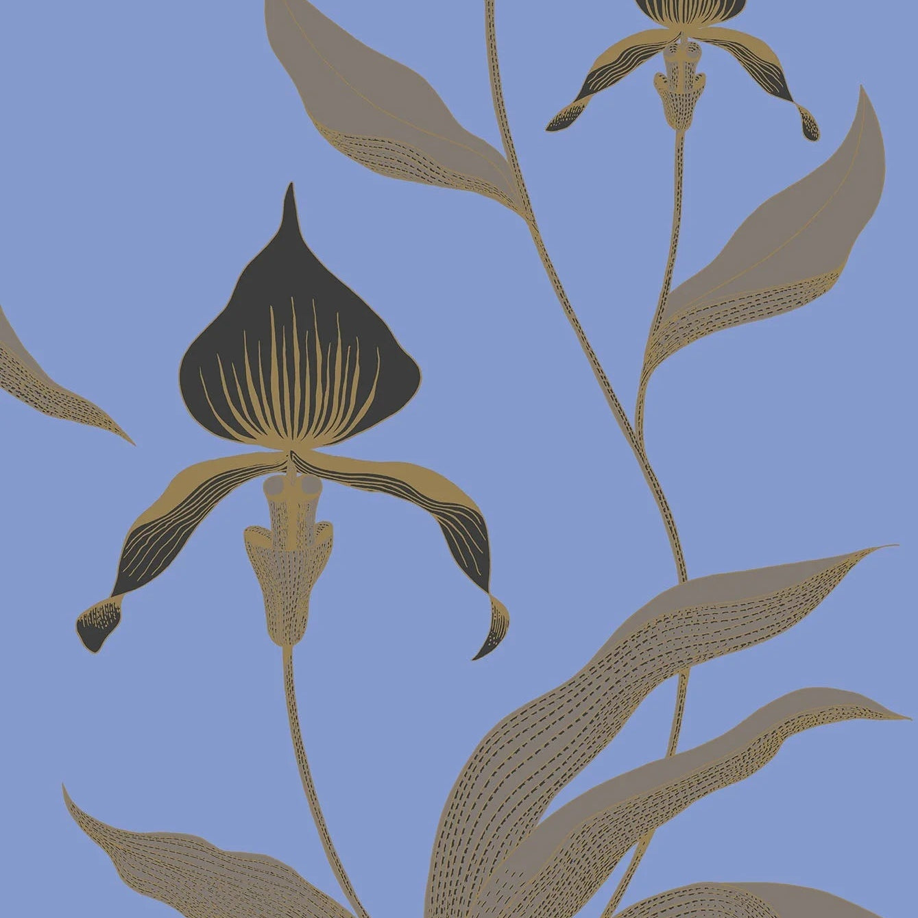 Tapete mit Pflanzenmotiv von Orchideen CONTEMPORARY COLLECTION - ORCHID blau mit Gold