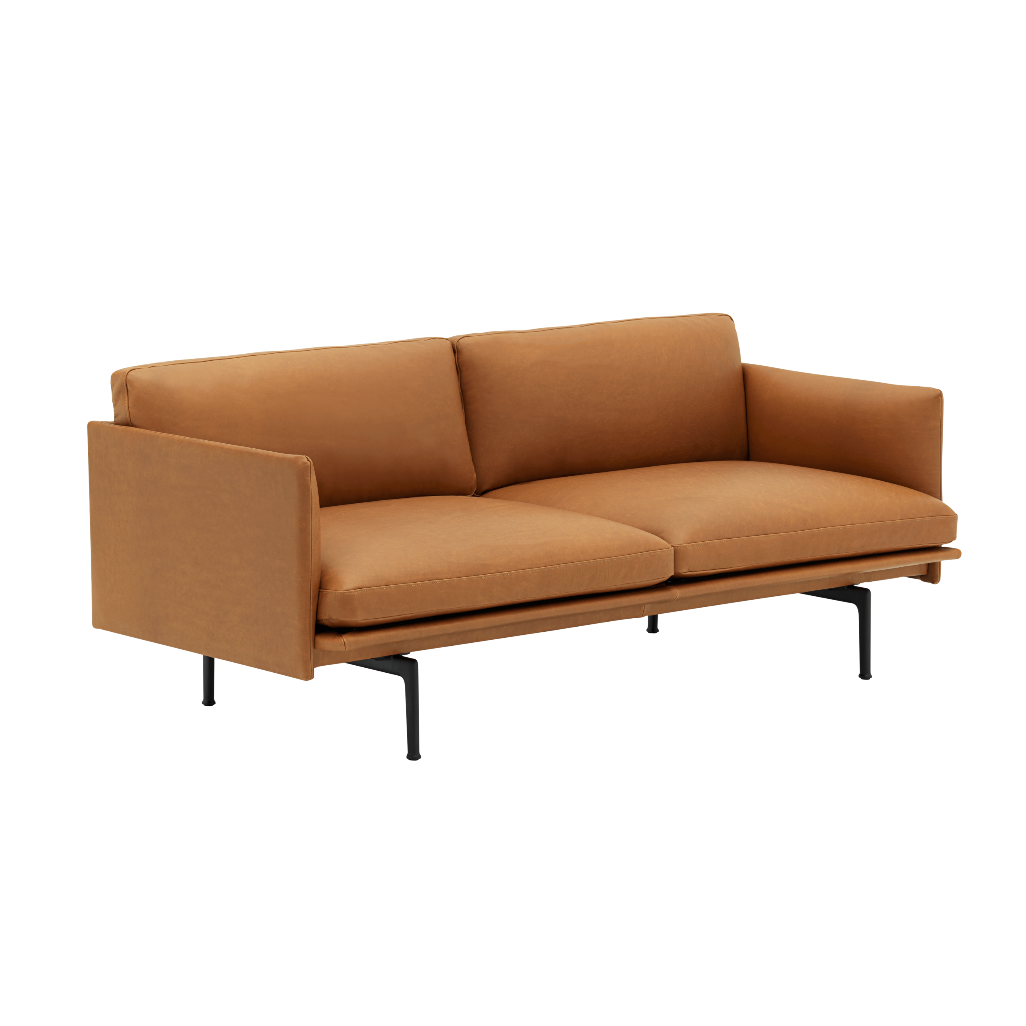 Sofa 2-osobowa OUTLINE koniakowa skóra z czarną podstawą – Muuto