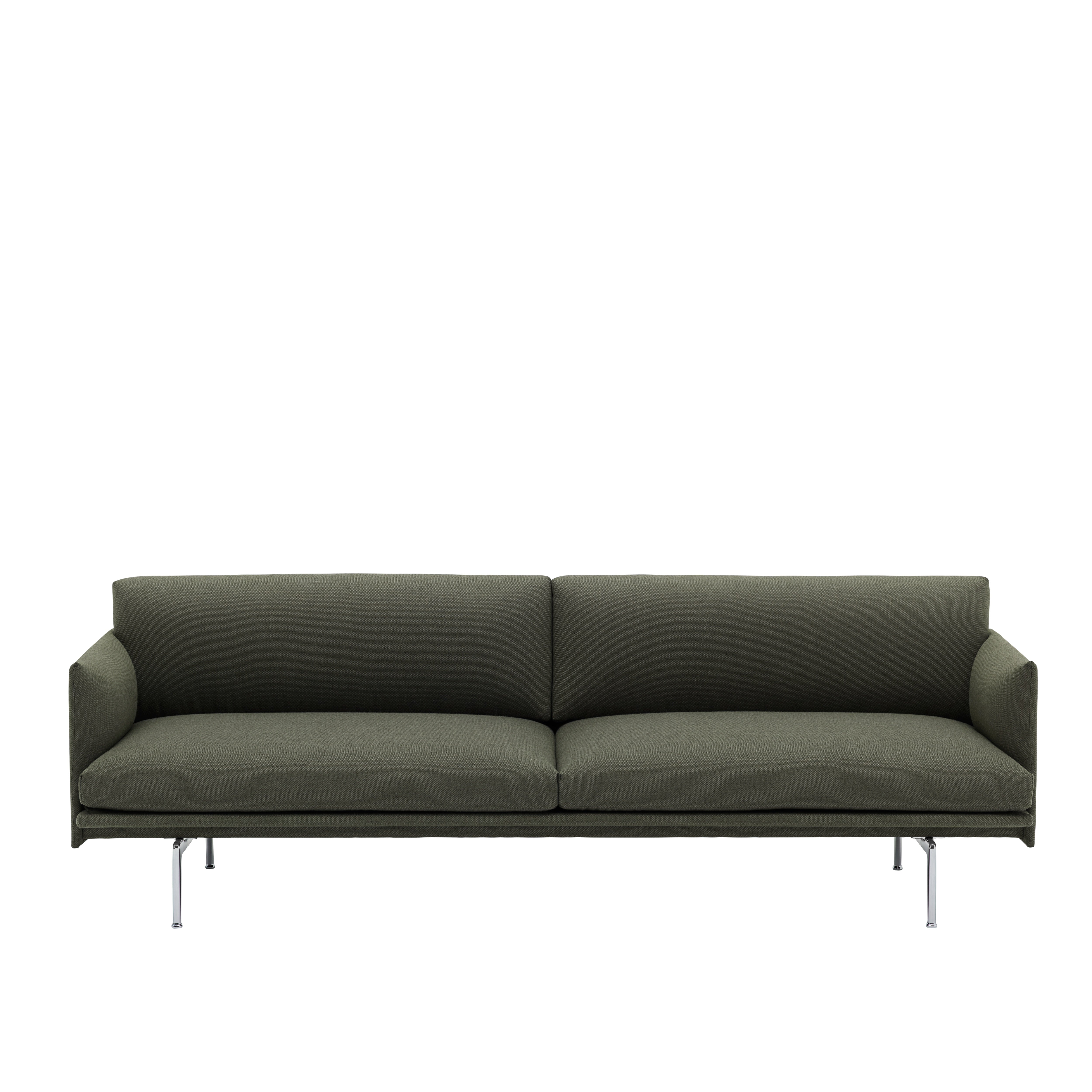 Sofa 3-zits OUTLINE grijs-groen met zilveren basis