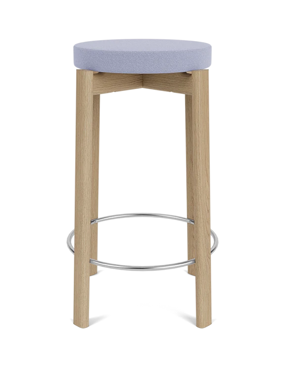 PASSAGE oak wood stool with blue seat