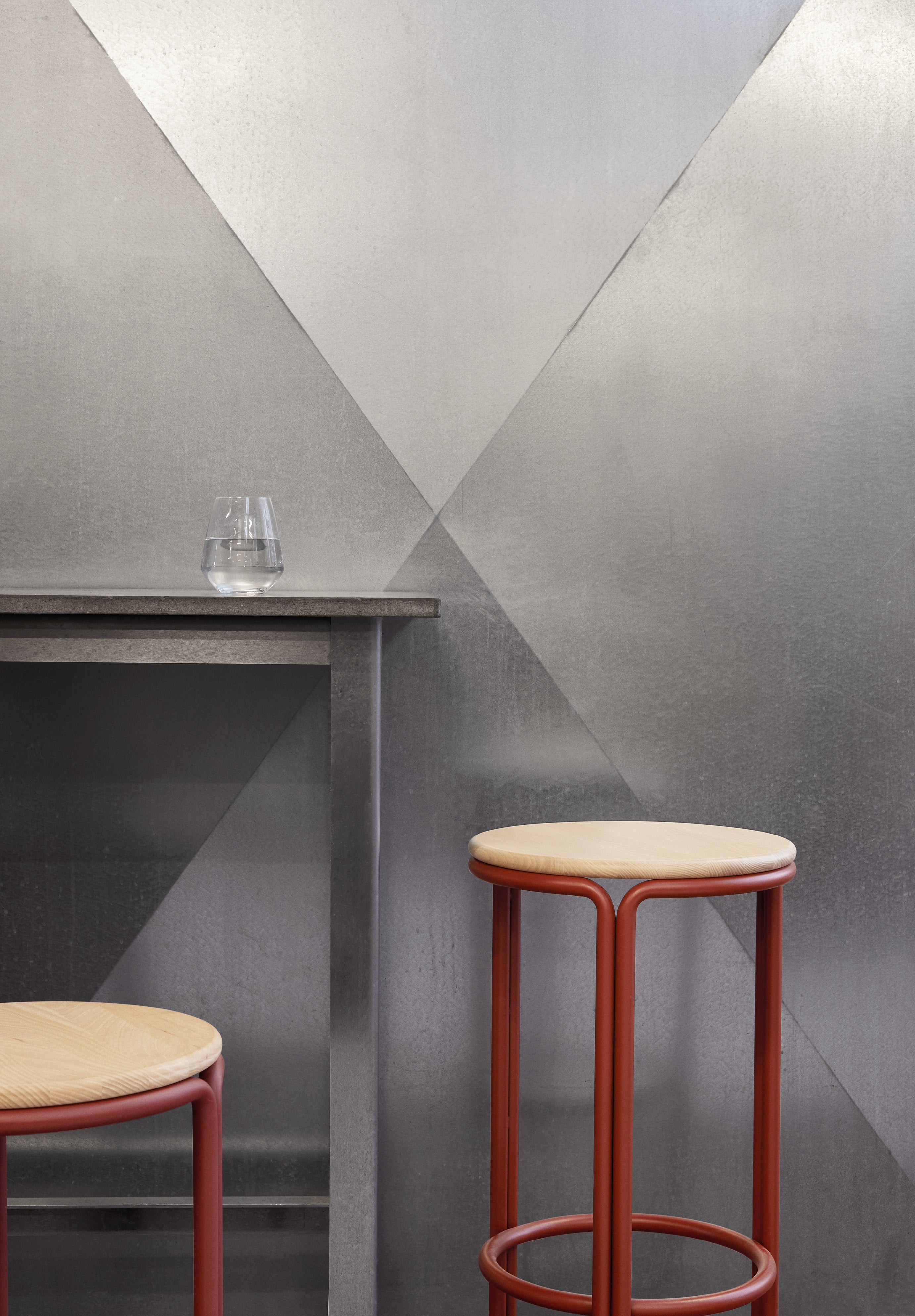 HARDIE red stool with natural seat