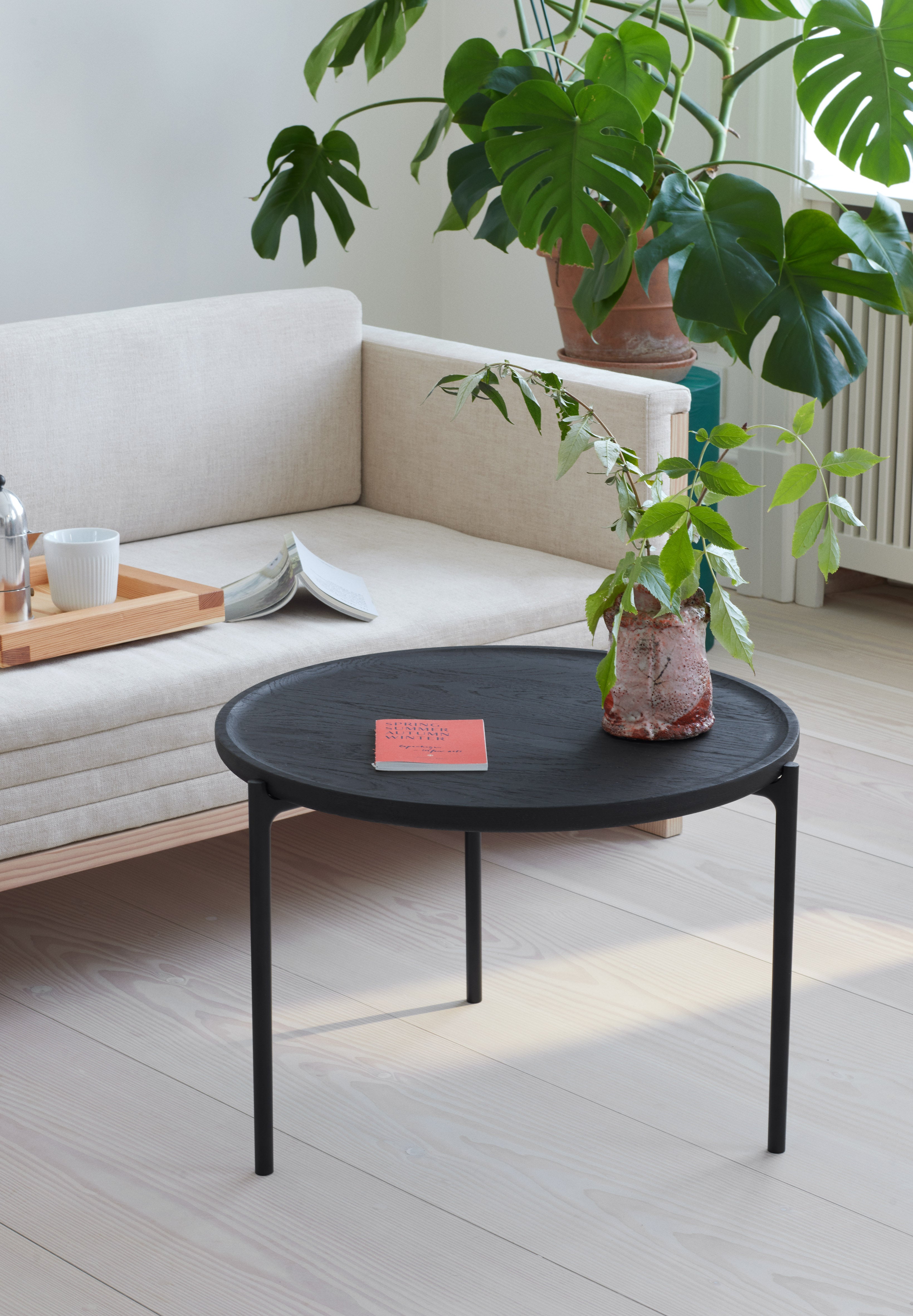 Beistelltisch rund SAVOYE beige Keramik mit schwarzem Fuß