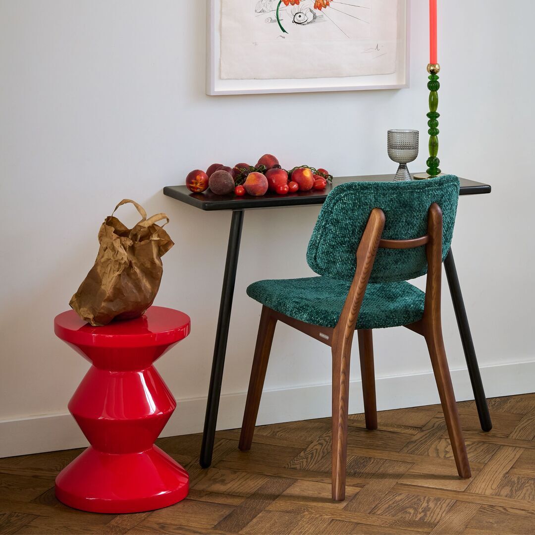 Stoel GELUKKIGE DAGEN donkergroen met houten basis