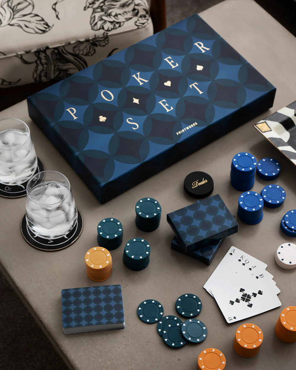 Zwart met marineblauwe poker set ART OF POKER