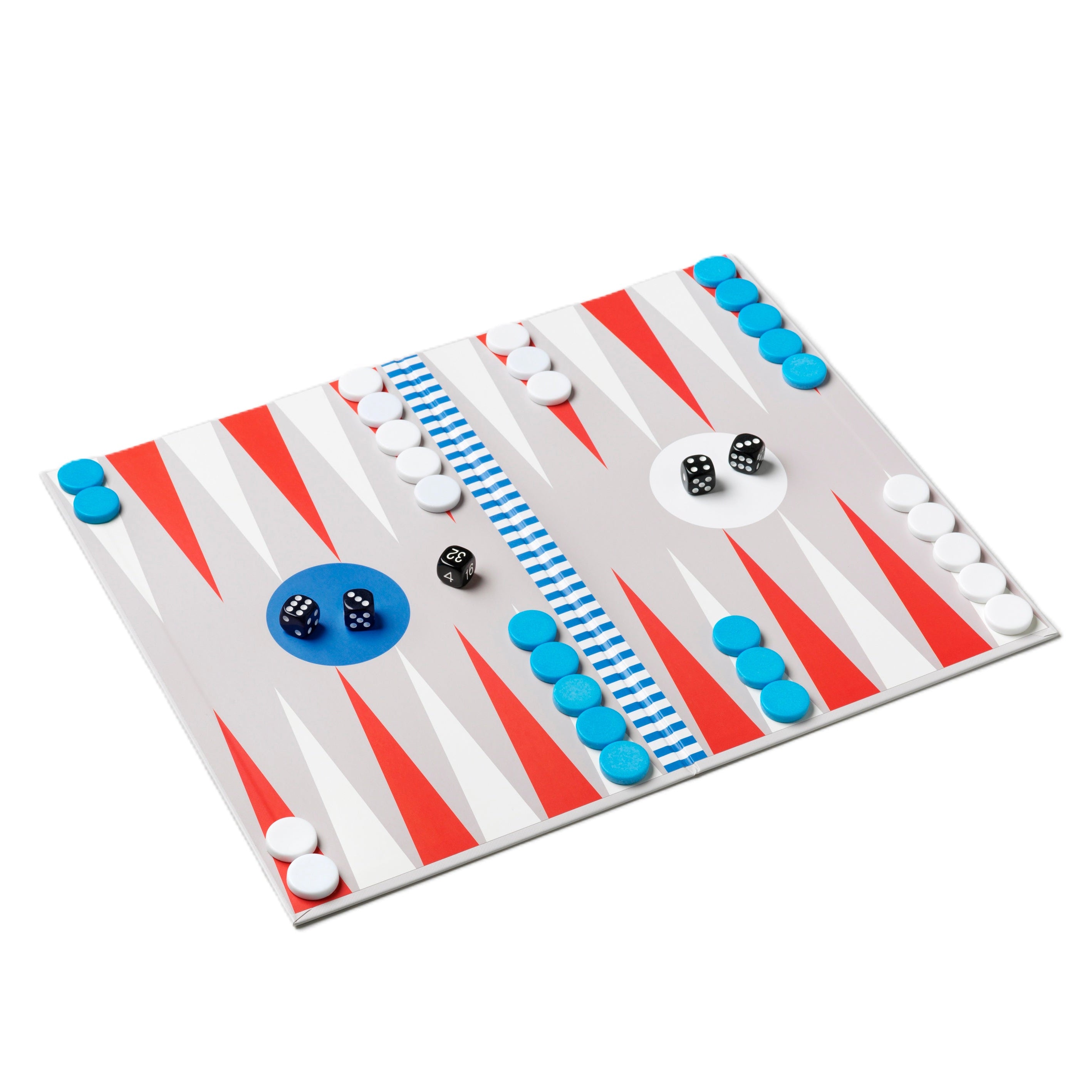 Gray BACKGAMMON Game Set with Red and Blue