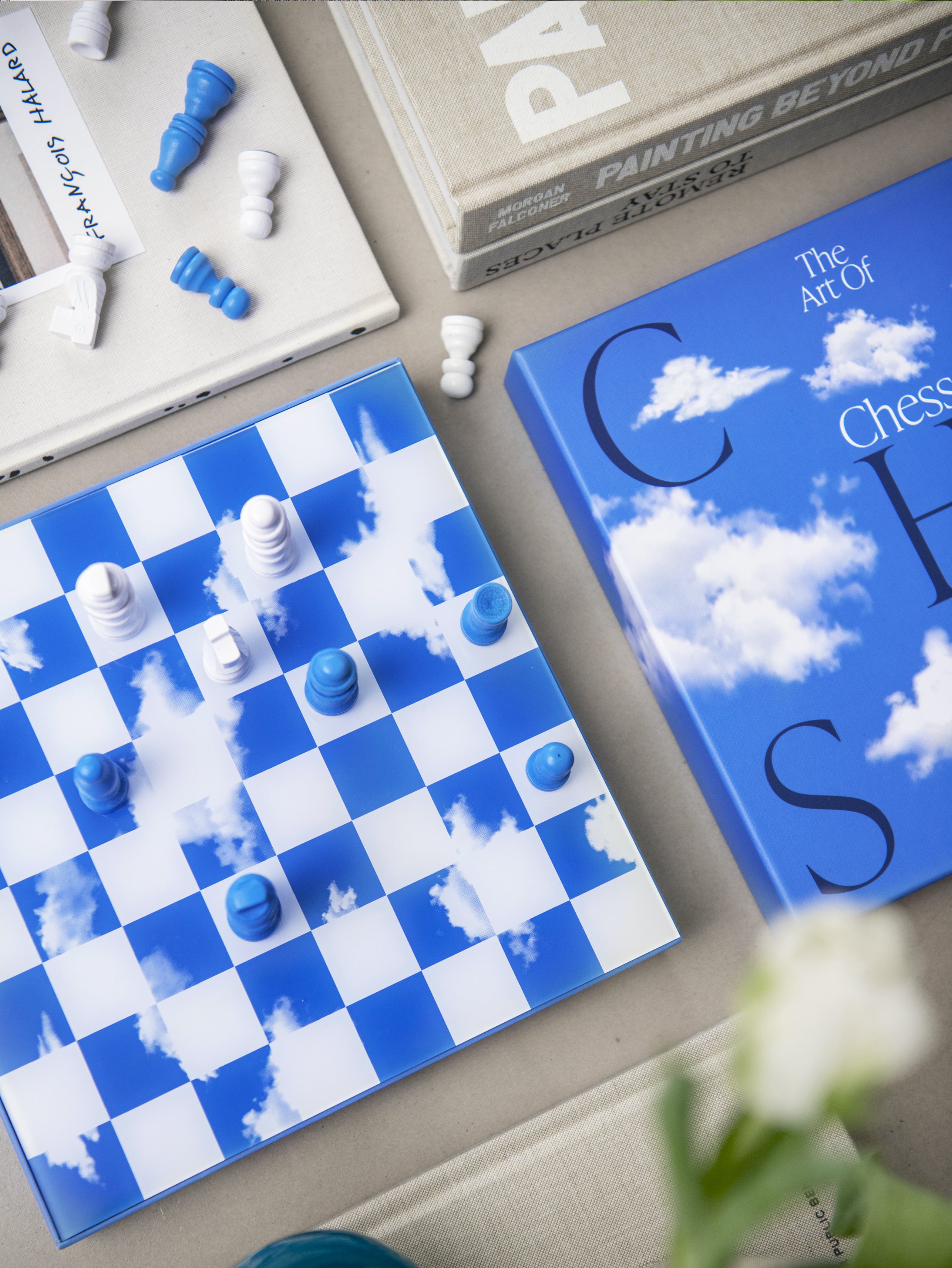 Schachspiel-Set CHESS CLOUDS blau-weiß