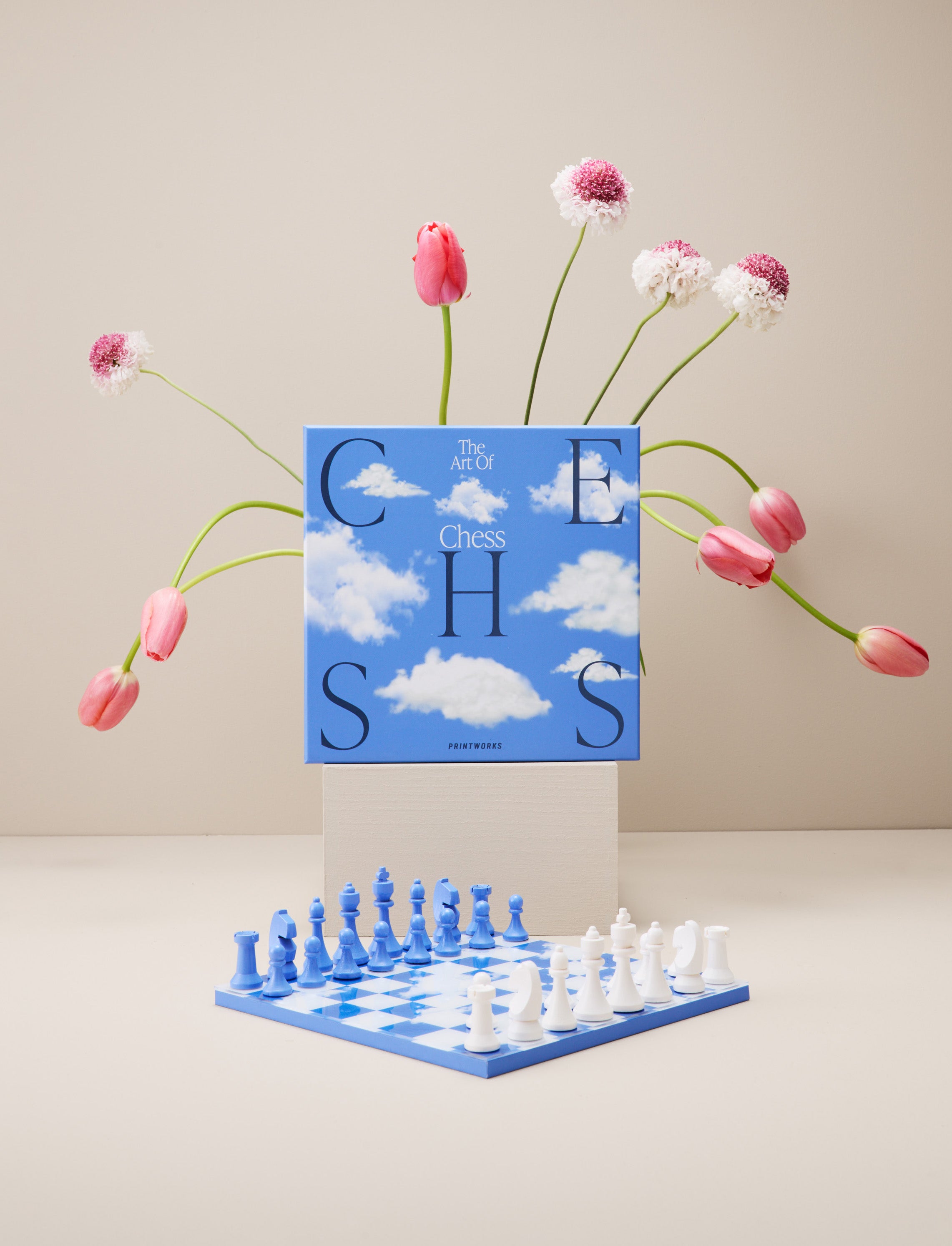 Schachspiel-Set CHESS CLOUDS blau-weiß