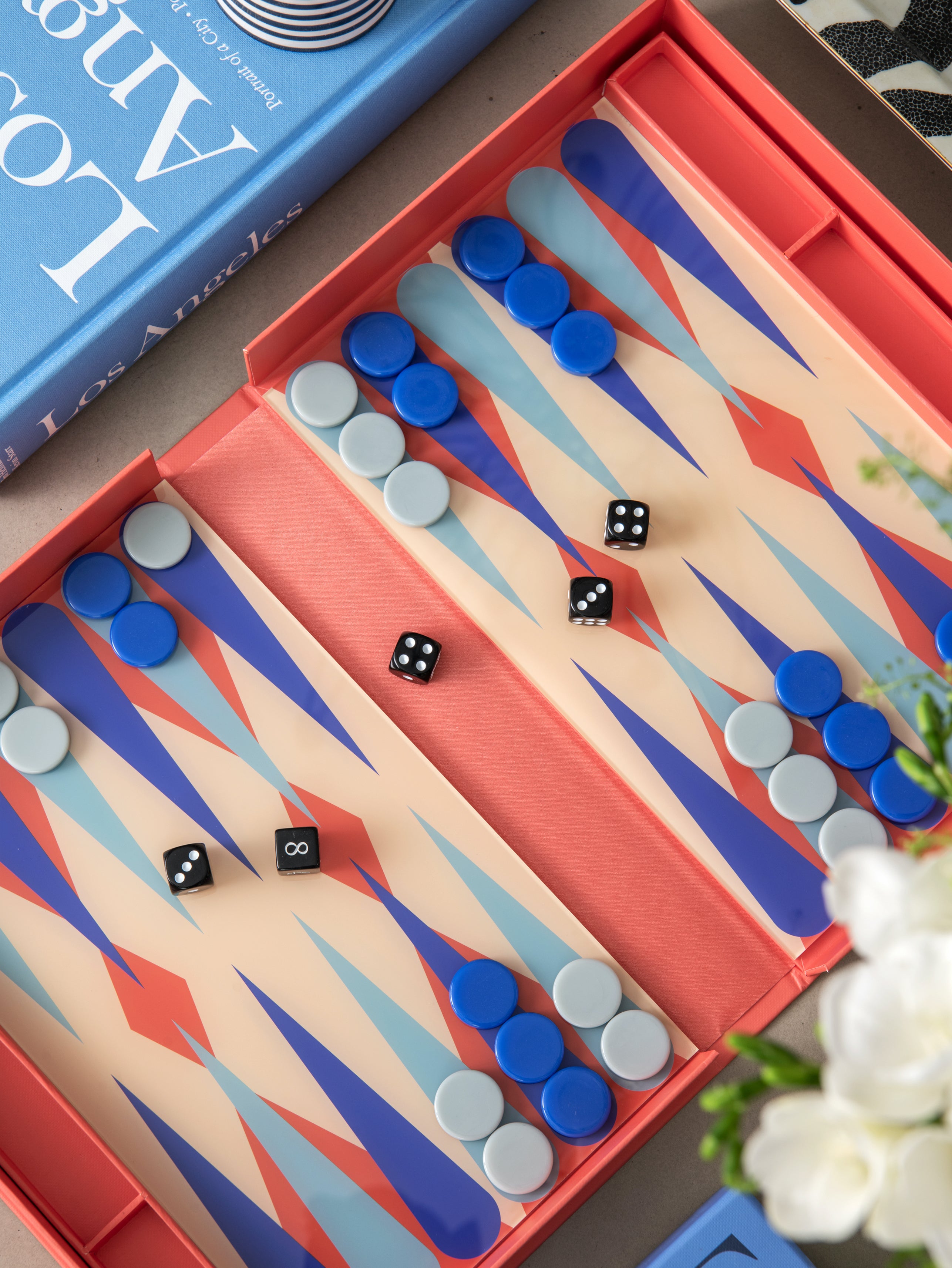 Backgammon set ART OF BACKGAMMON rood met blauw