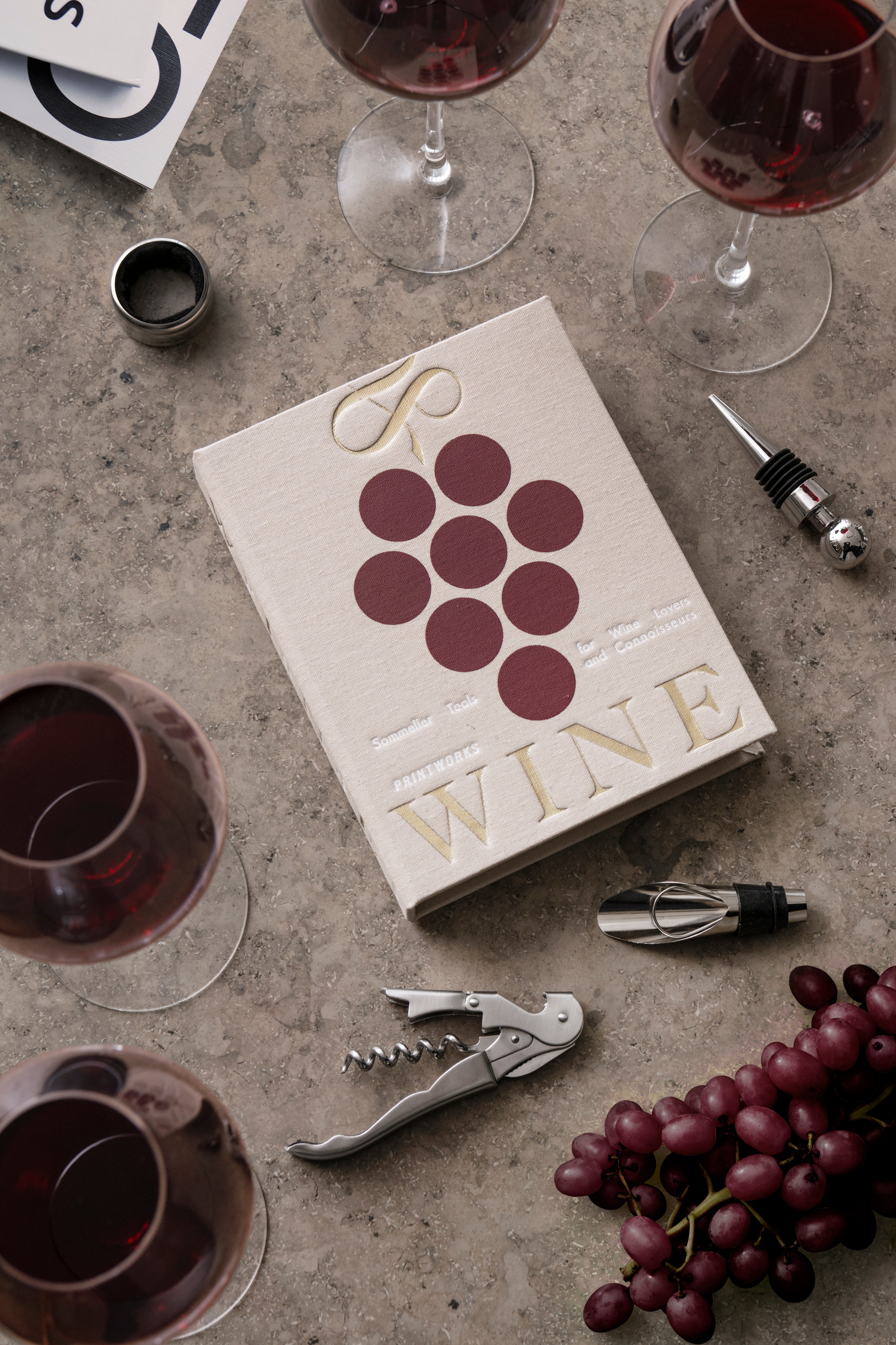 Wijnaccessoireset THE ESSENTIALS beige met bordeaux